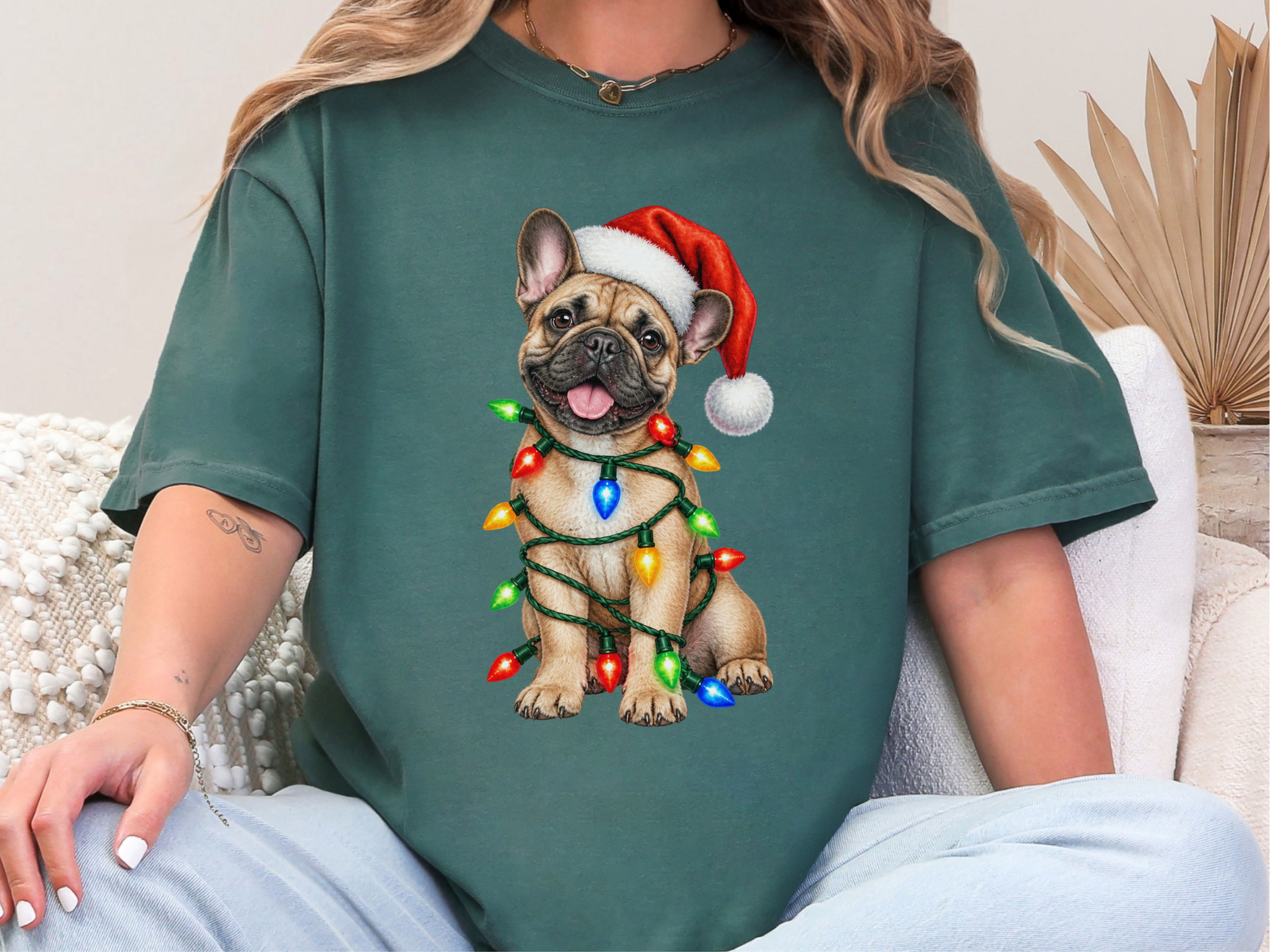 French Bulldog Christmas Lights doodle dog shirt - photo 7