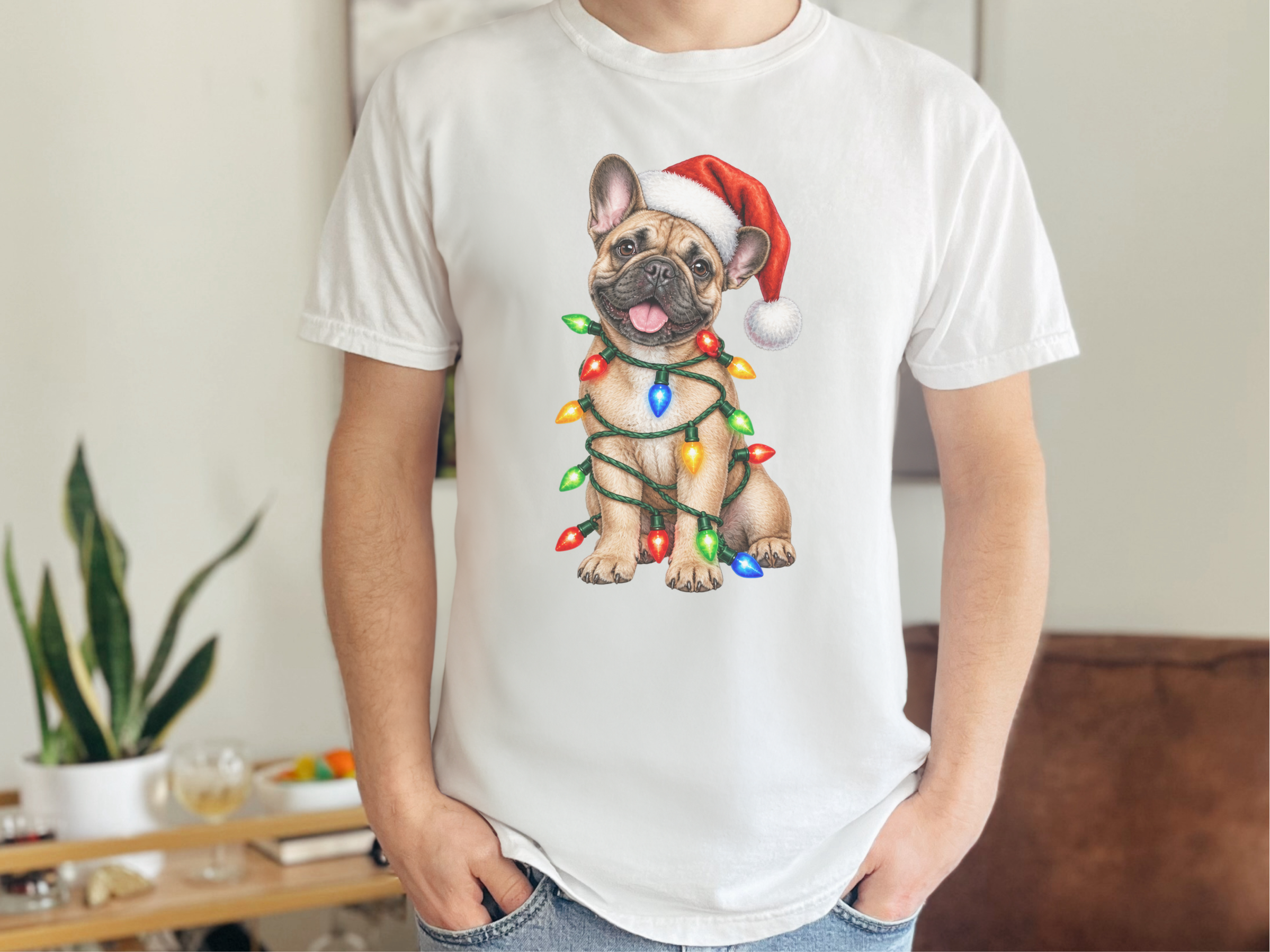 French Bulldog Christmas Lights doodle dog shirt - photo 2