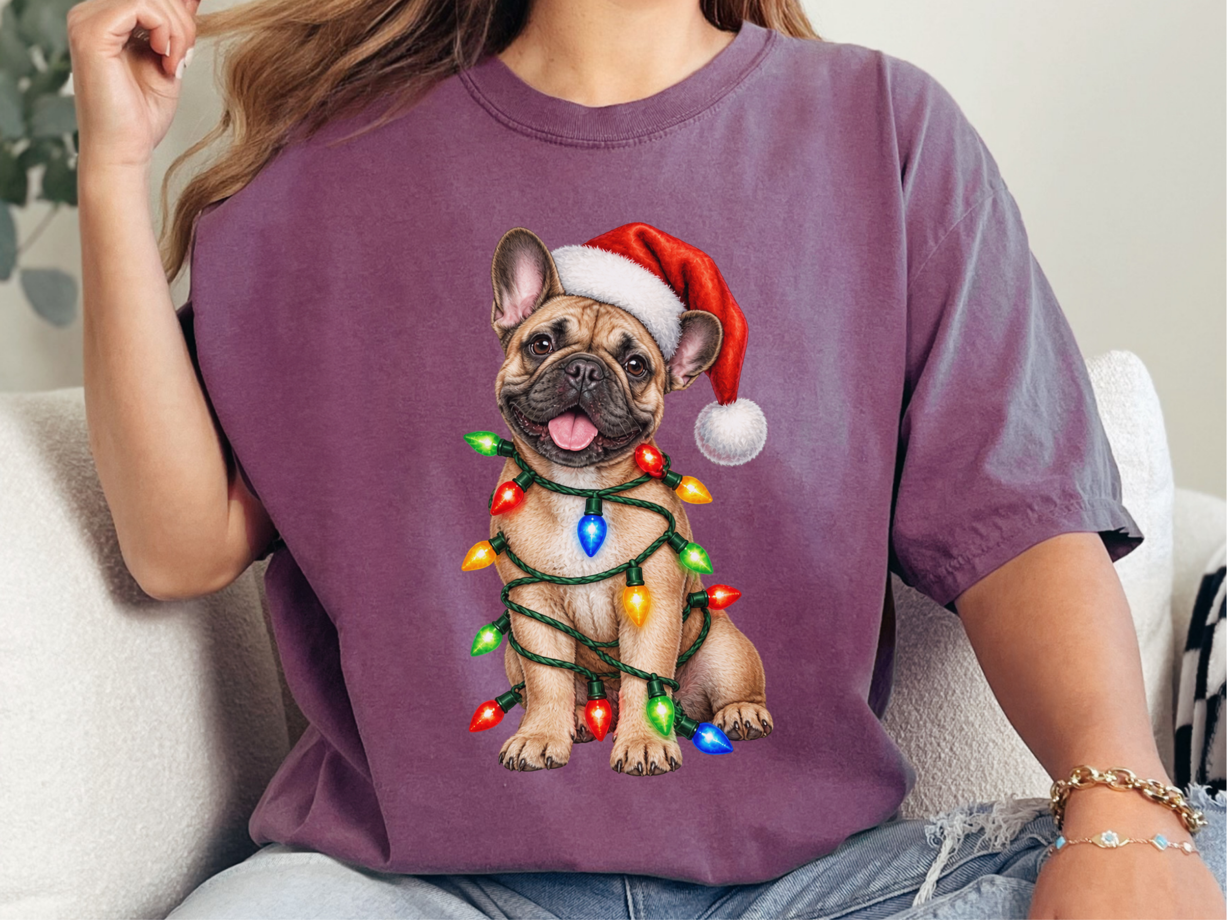 French Bulldog Christmas Lights doodle dog shirt - photo 5