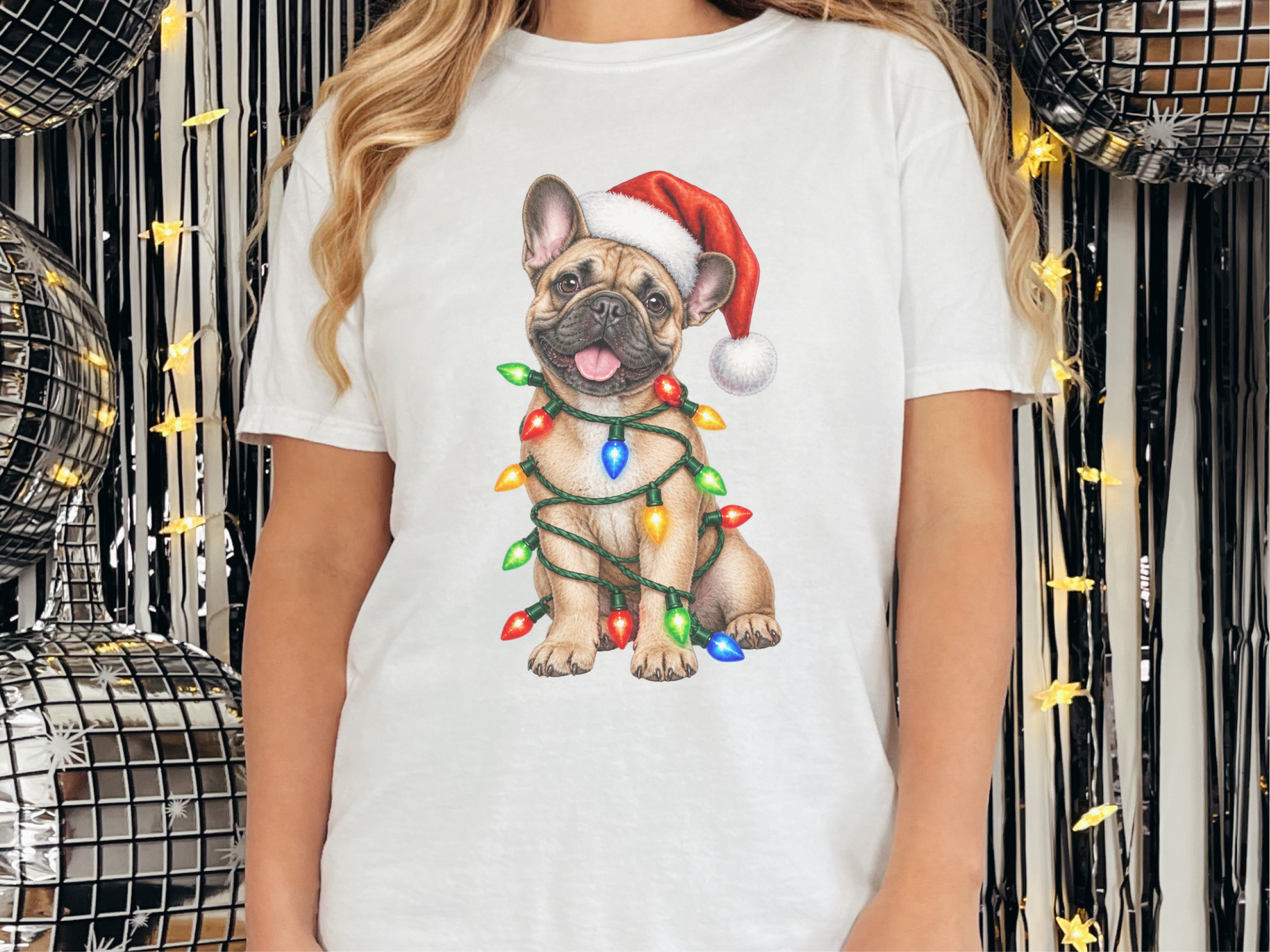 French Bulldog Christmas Lights doodle dog shirt - photo 1