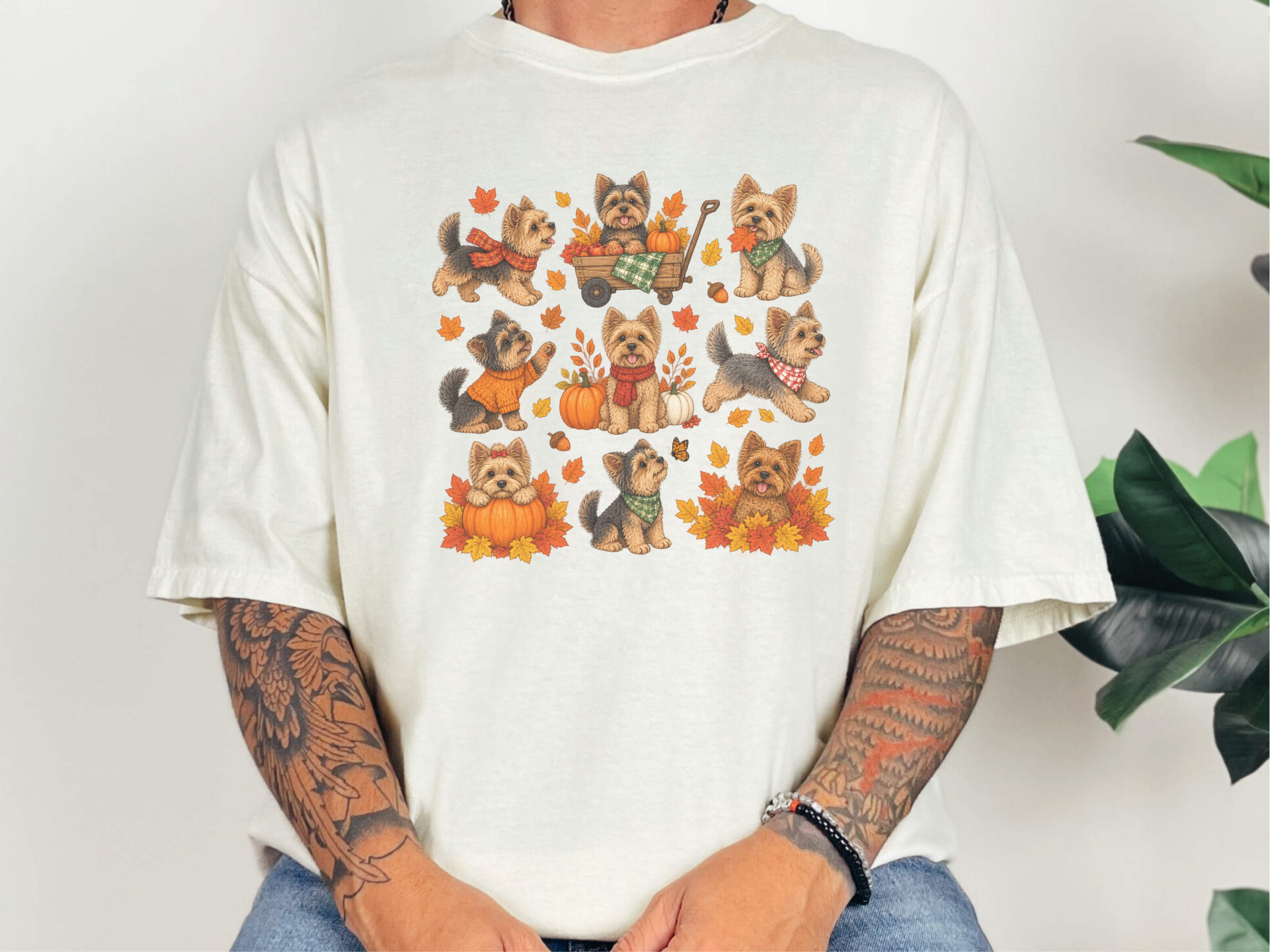 Colorful Yorkies Fall Activities doodle dog shirt - photo 8