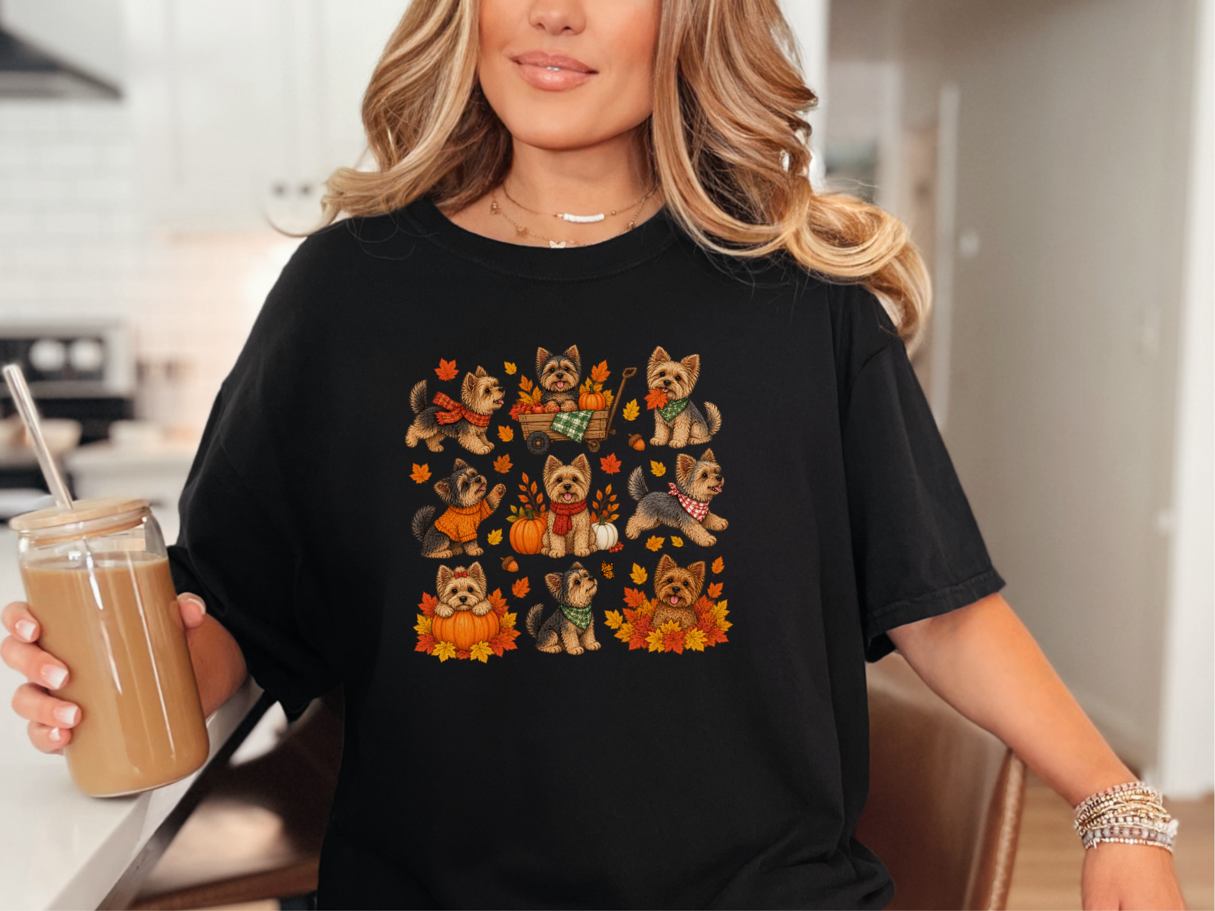 Colorful Yorkies Fall Activities doodle dog shirt - photo 2