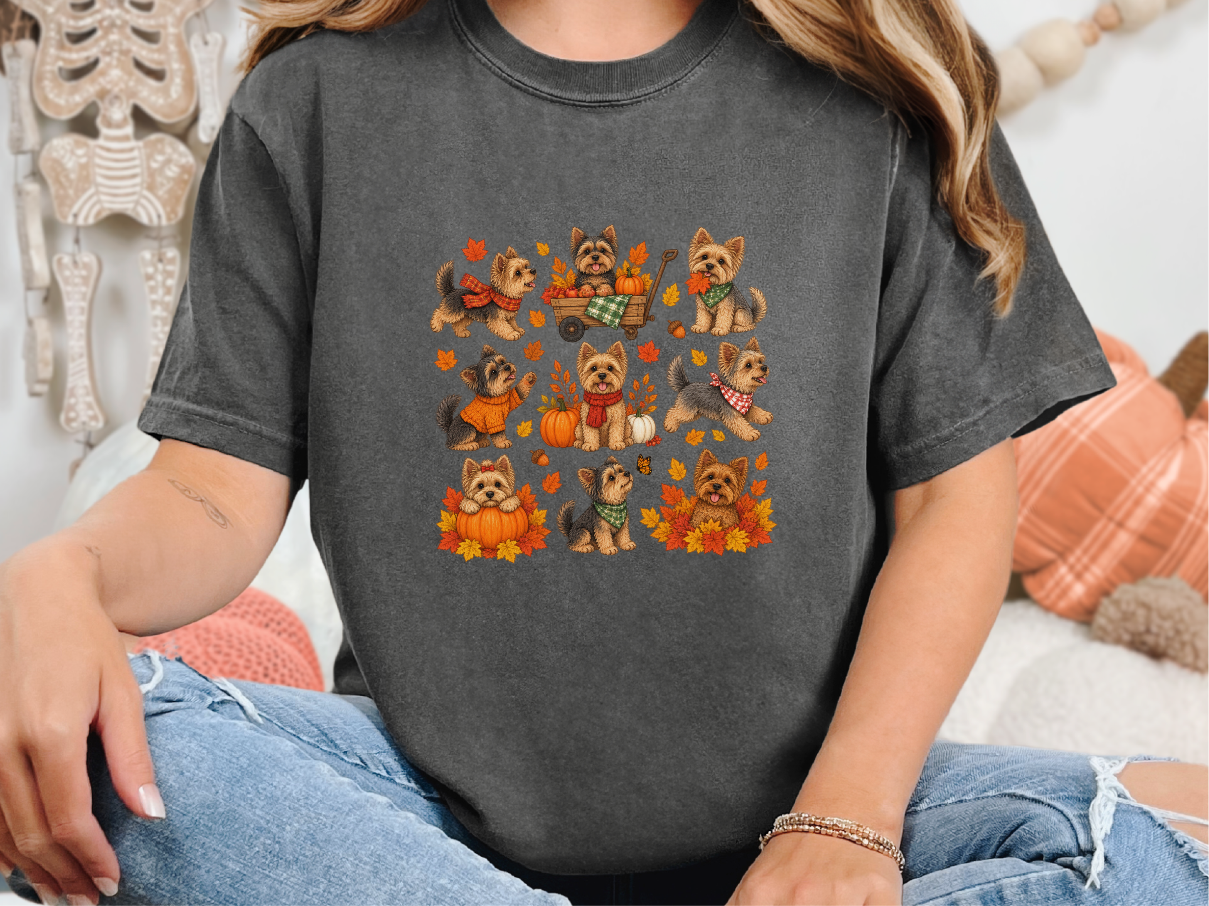 Colorful Yorkies Fall Activities doodle dog shirt - photo 3