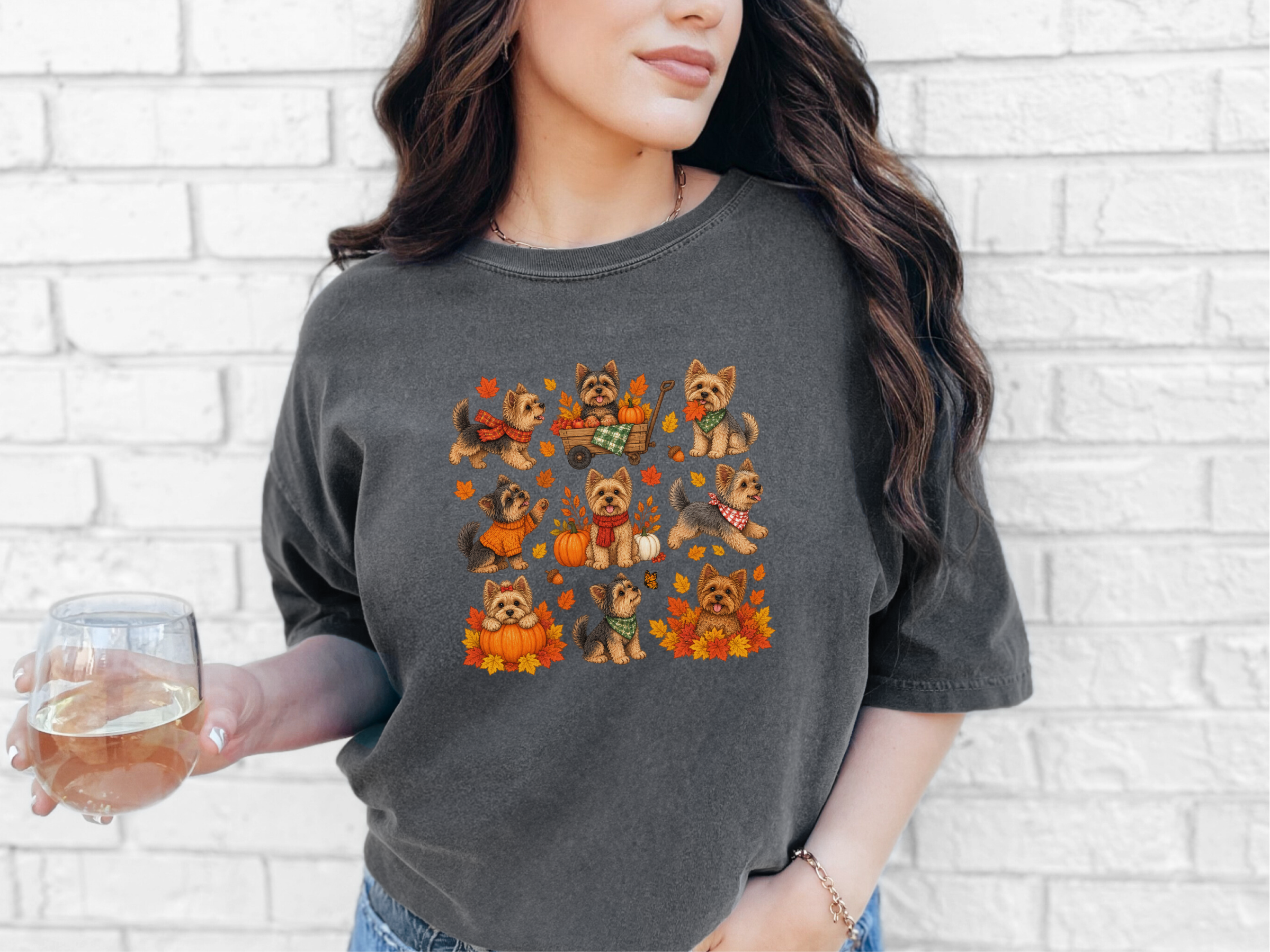 Colorful Yorkies Fall Activities doodle dog shirt - photo 5
