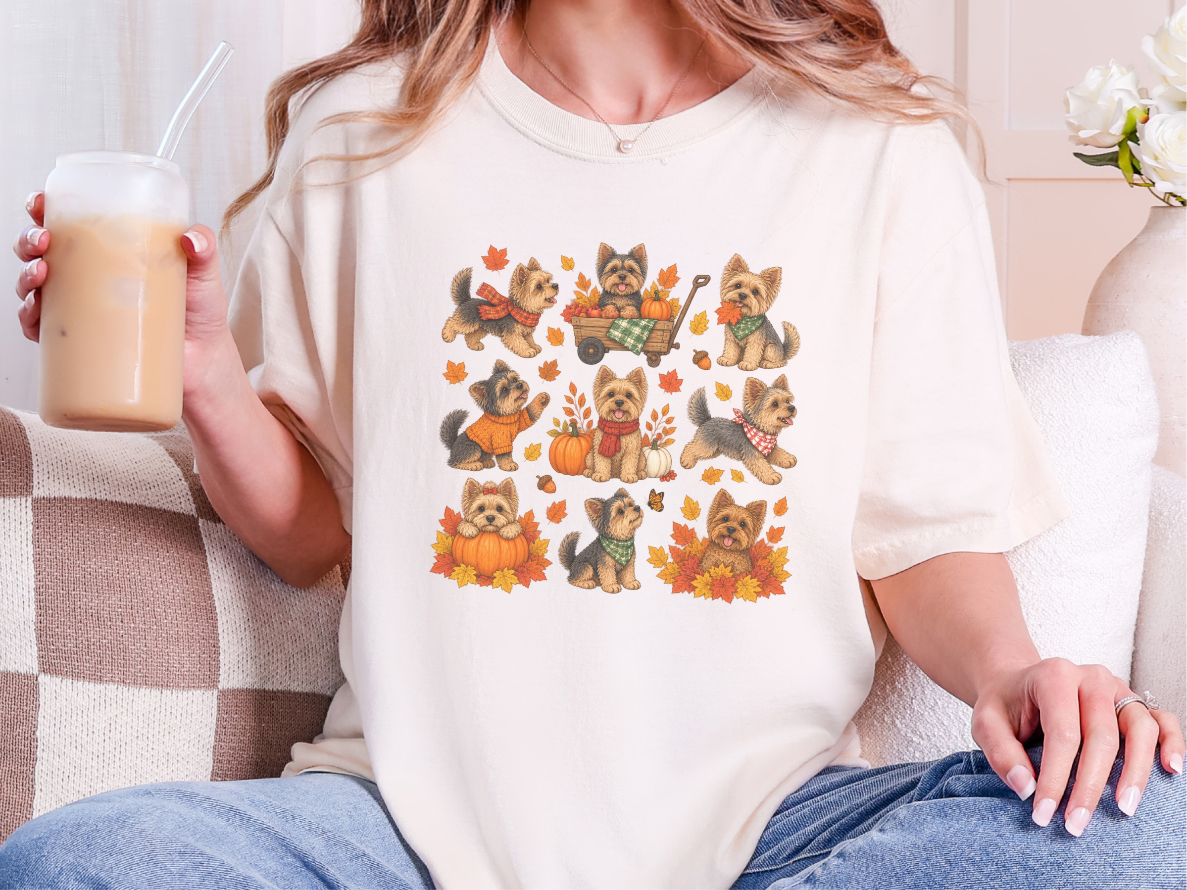 Colorful Yorkies Fall Activities doodle dog shirt - photo 7