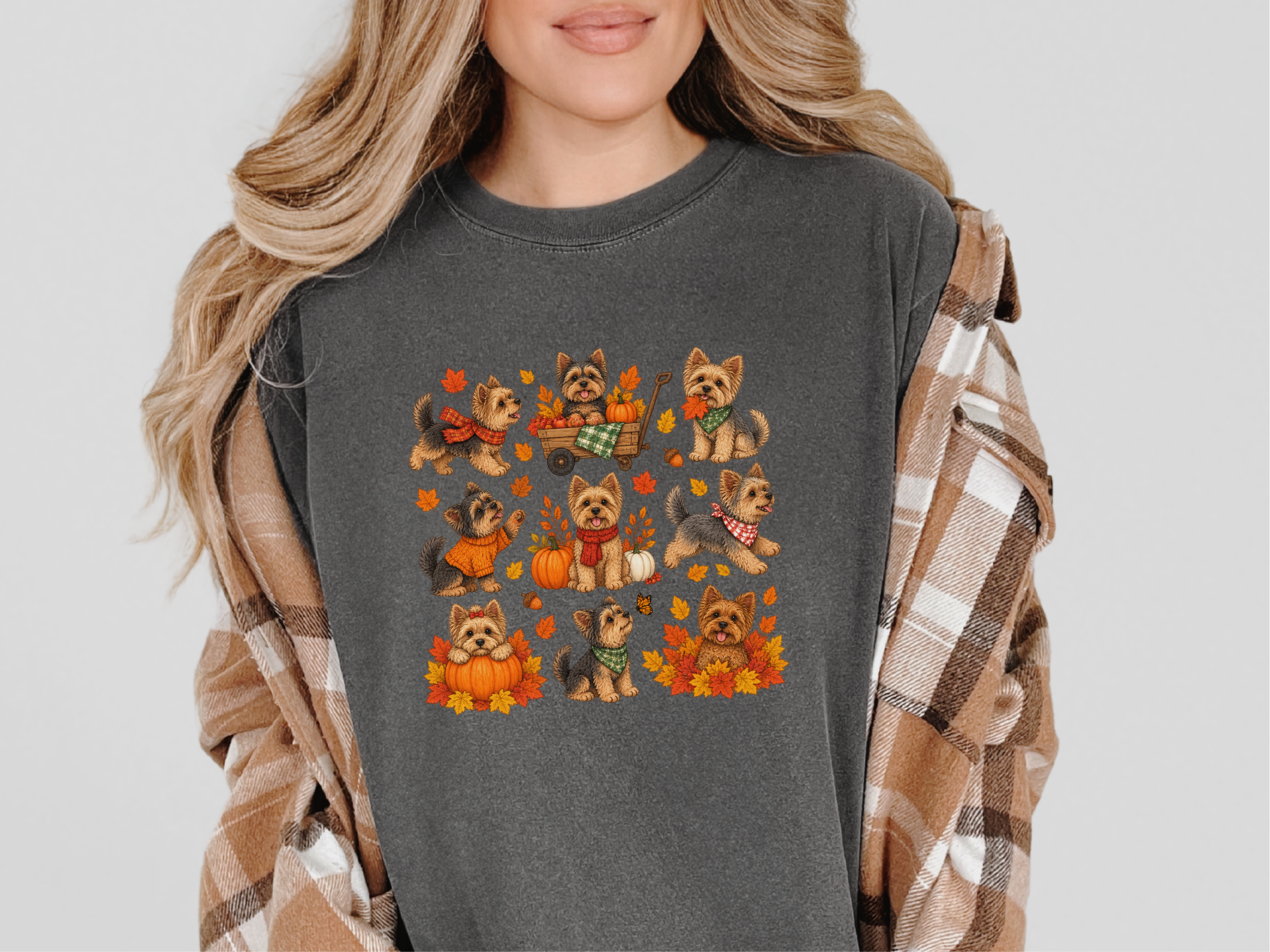 Colorful Yorkies Fall Activities doodle dog shirt - photo 4