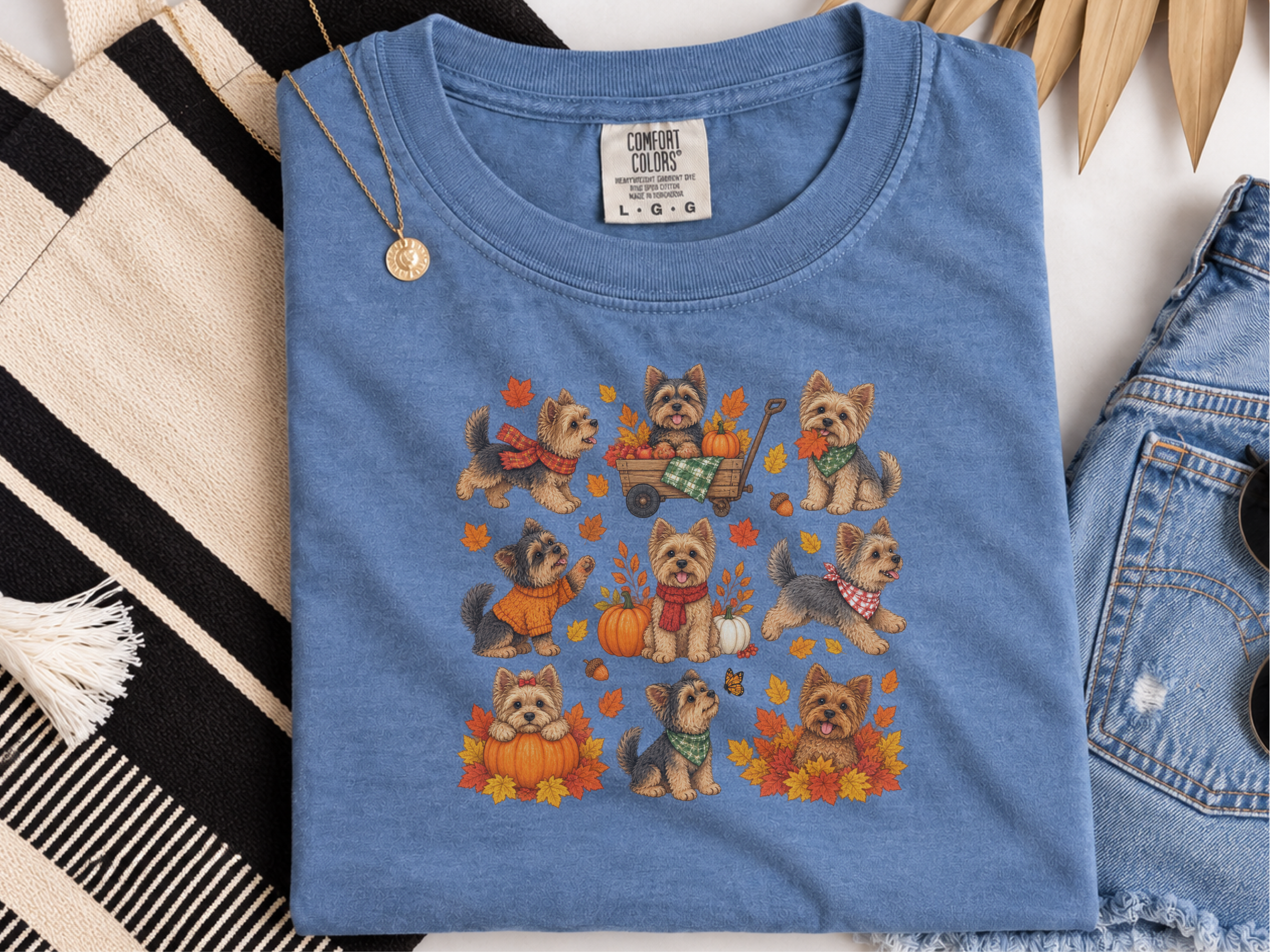 Colorful Yorkies Fall Activities doodle dog shirt - photo 6