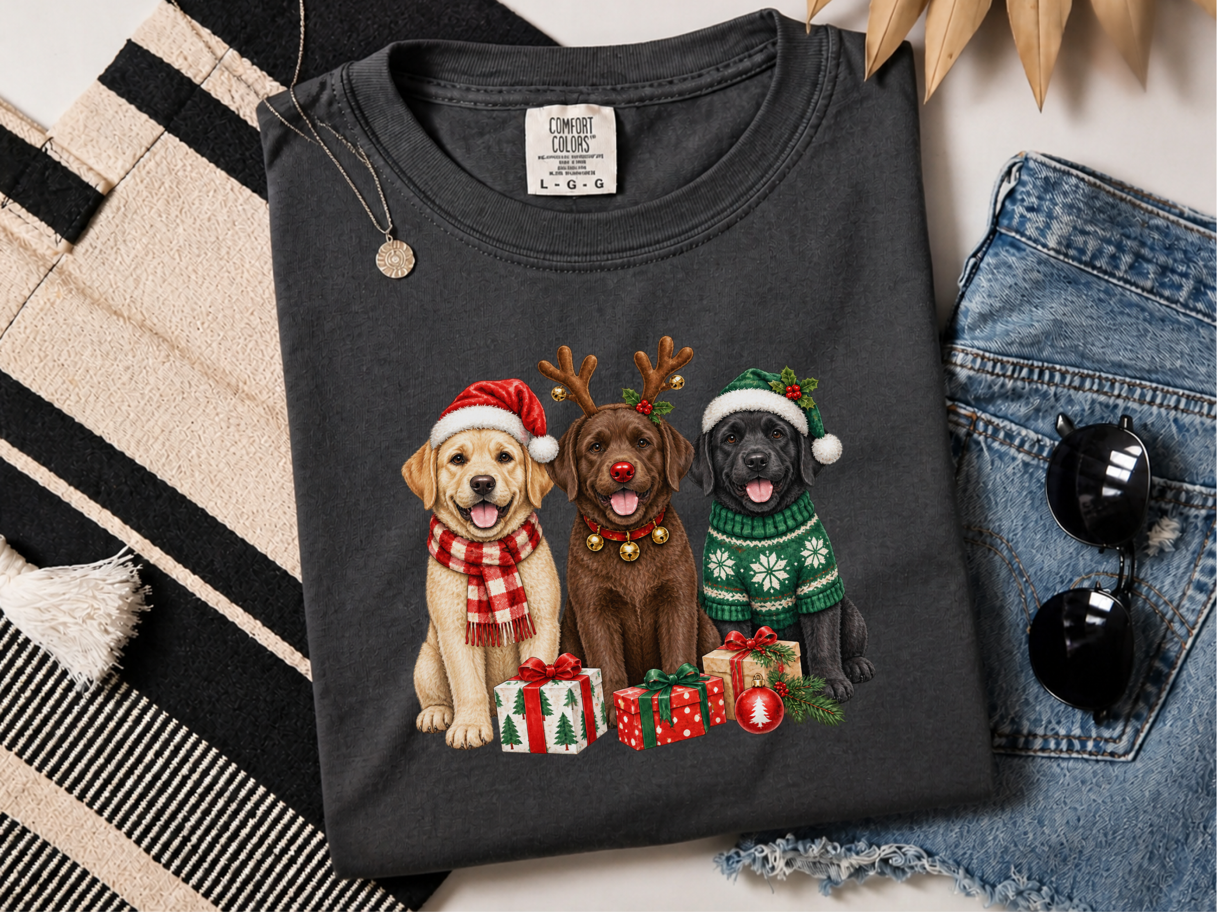 Three Labrador Christmas Dogs