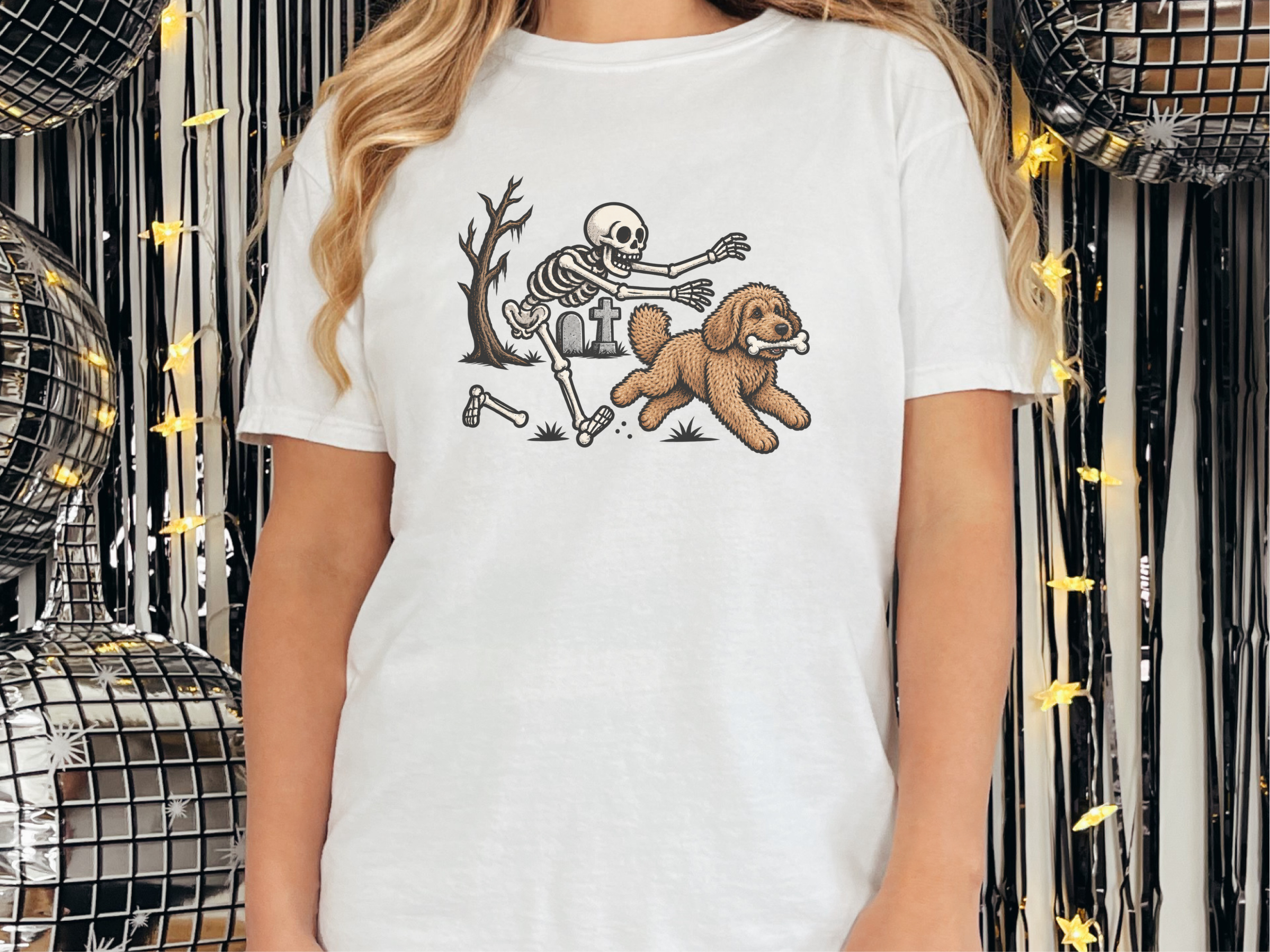Cockapoo Chased By Skeleton doodle dog shirt - photo 1