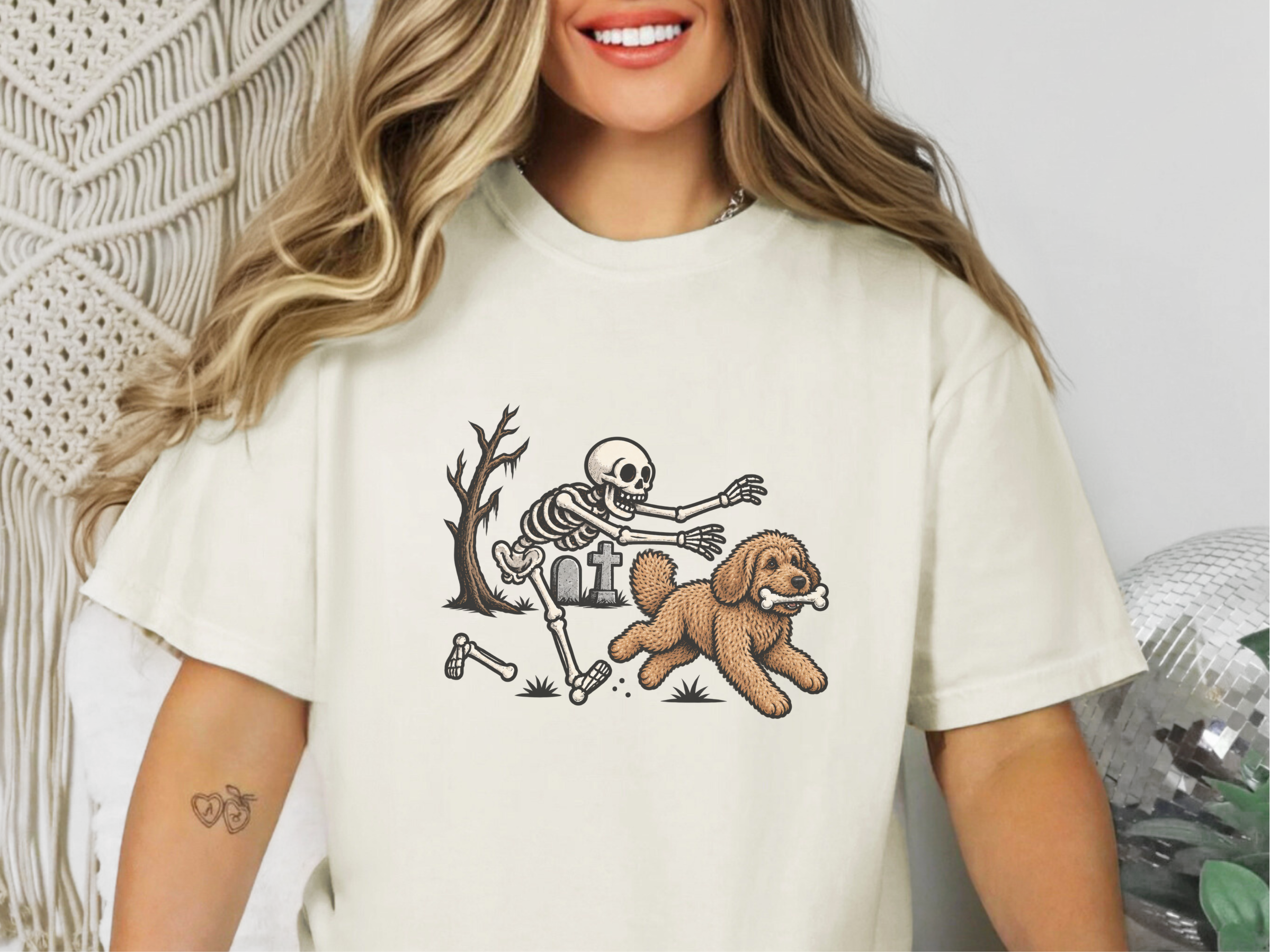 Cockapoo Chased By Skeleton doodle dog shirt - photo 7