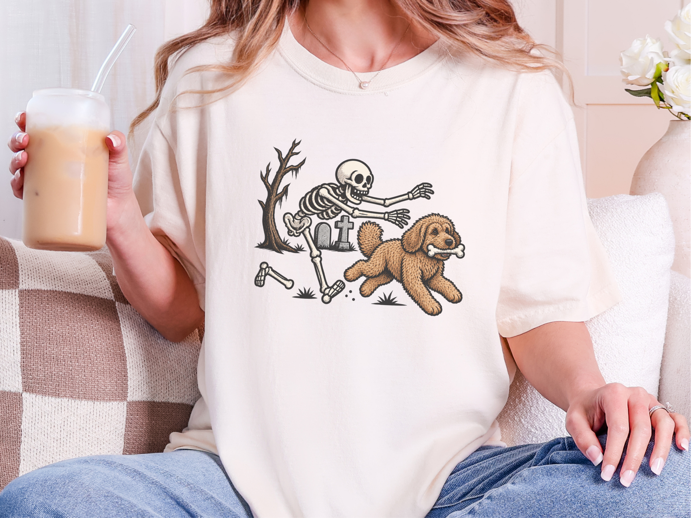 Cockapoo Chased By Skeleton doodle dog shirt - photo 8