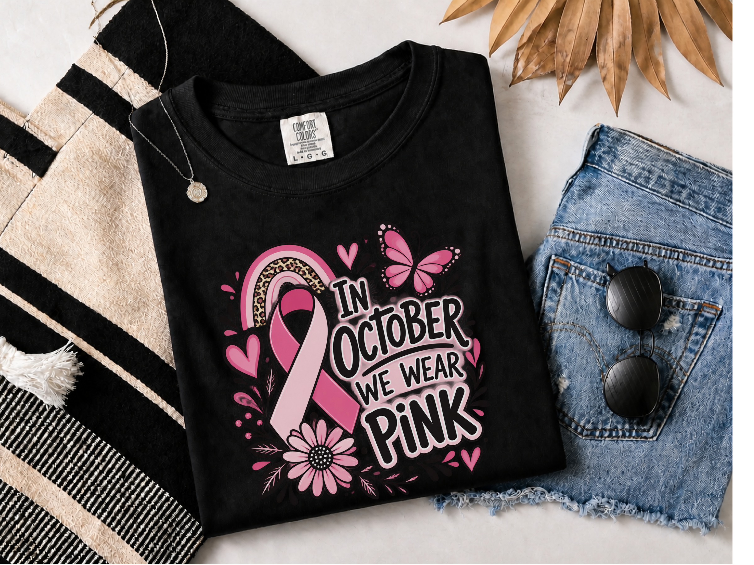 Pink Ribbon Butterfly Boho Rainbow funny shirt - photo 4