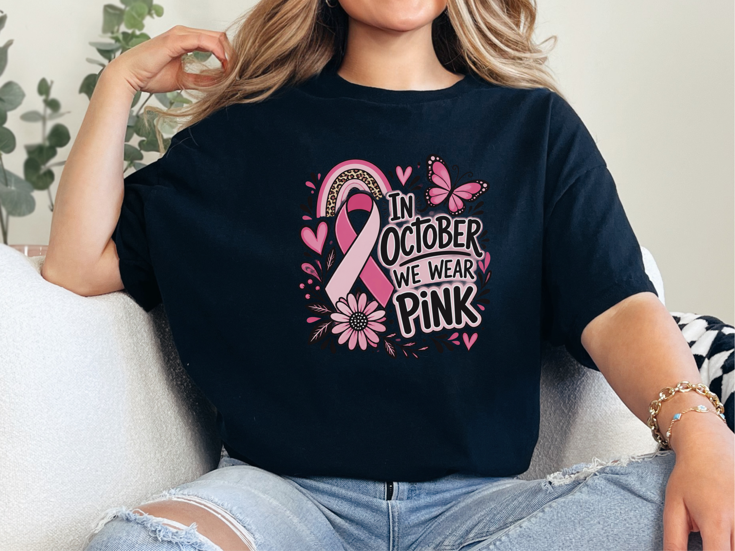 Pink Ribbon Butterfly Boho Rainbow funny shirt - photo 3