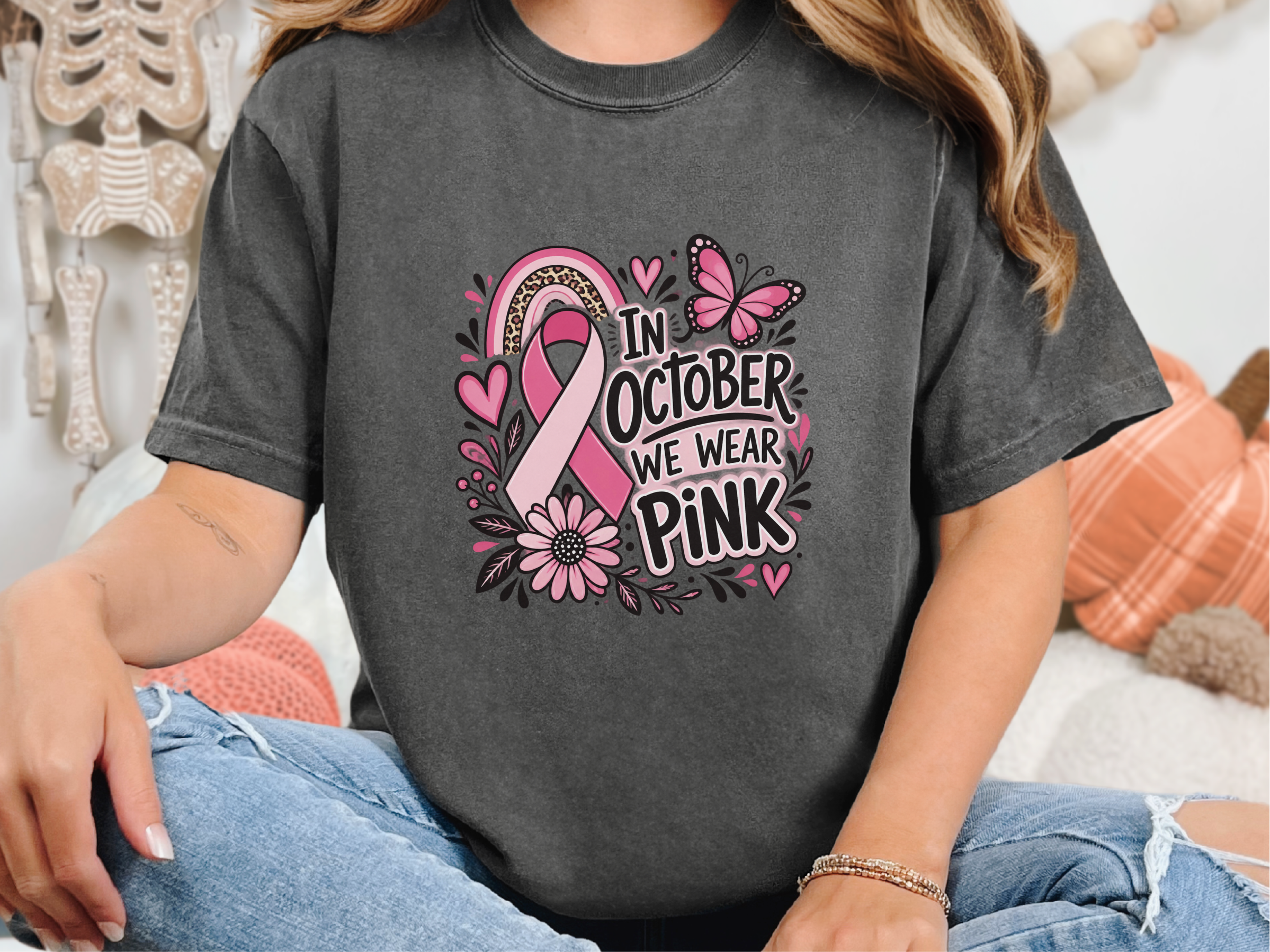 Pink Ribbon Butterfly Boho Rainbow funny shirt - photo 5