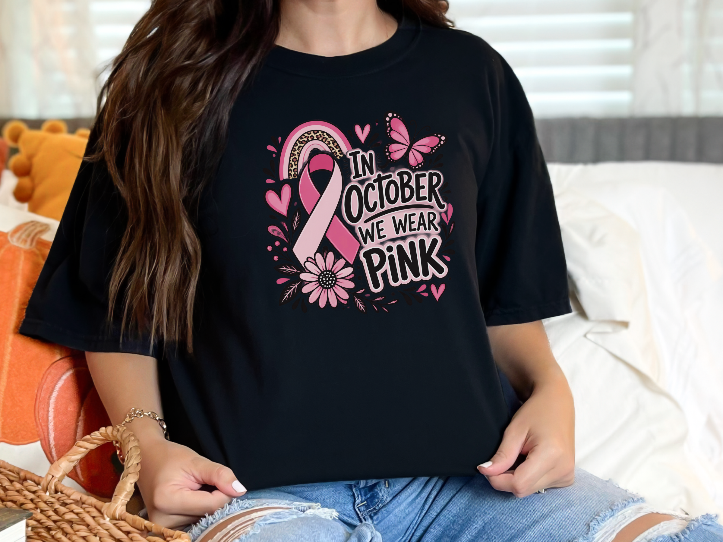 Pink Ribbon Butterfly Boho Rainbow funny shirt - photo 2
