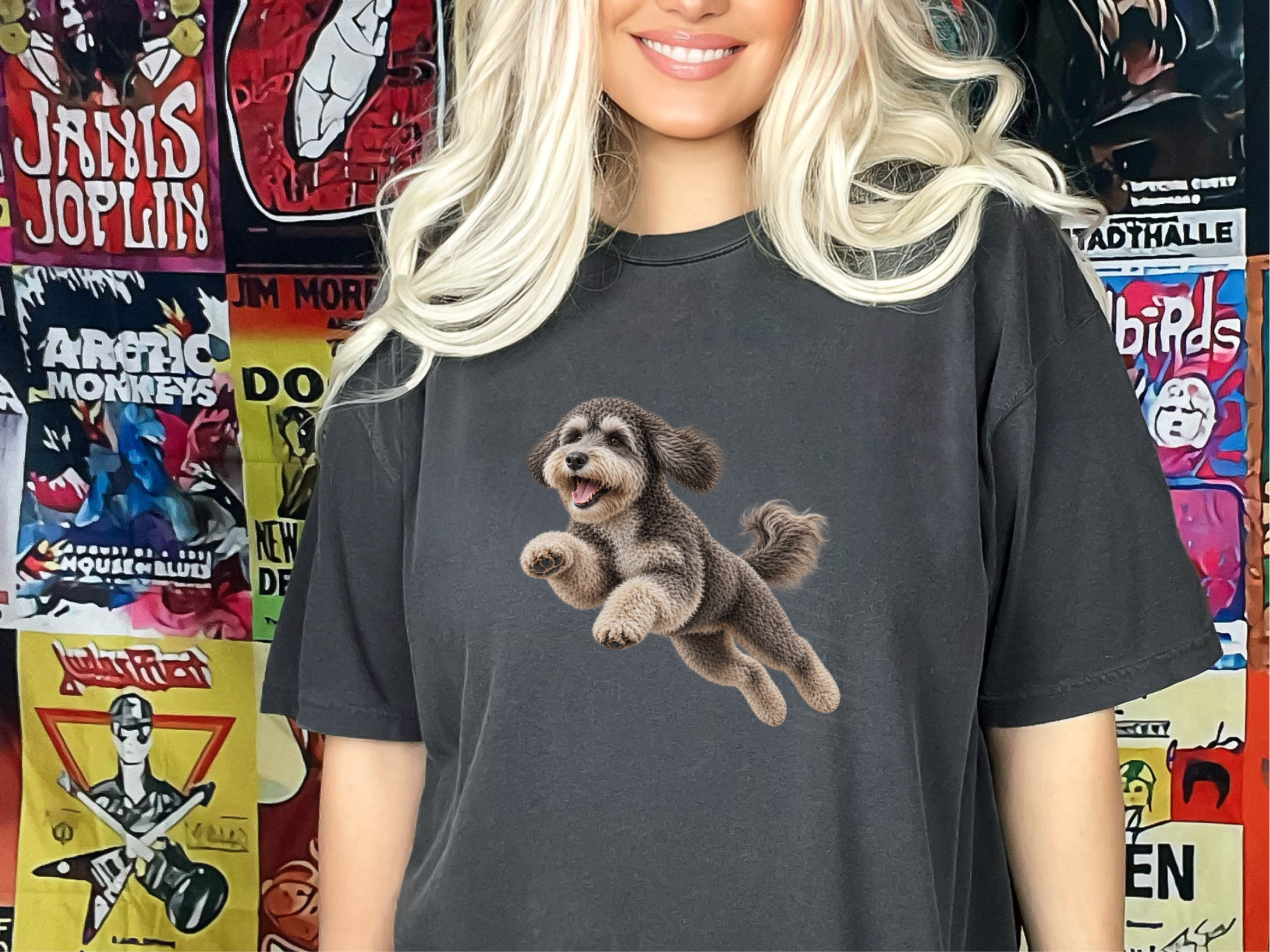 Jumping Schnoodle Speed Lines doodle dog shirt - photo 4