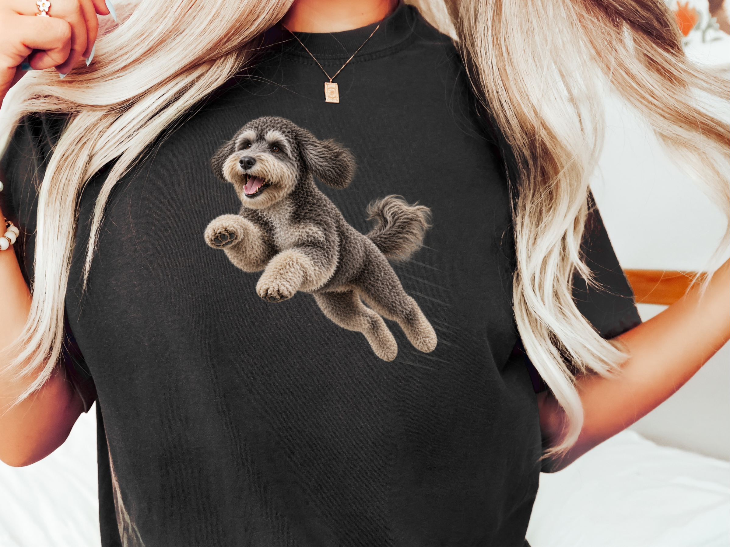 Jumping Schnoodle Speed Lines doodle dog shirt - photo 1