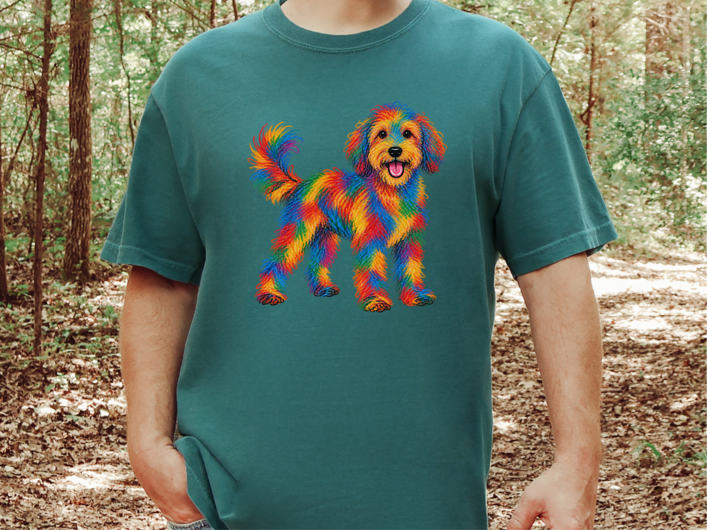 Rainbow Aussiedoodle Full Body doodle dog shirt - photo 8