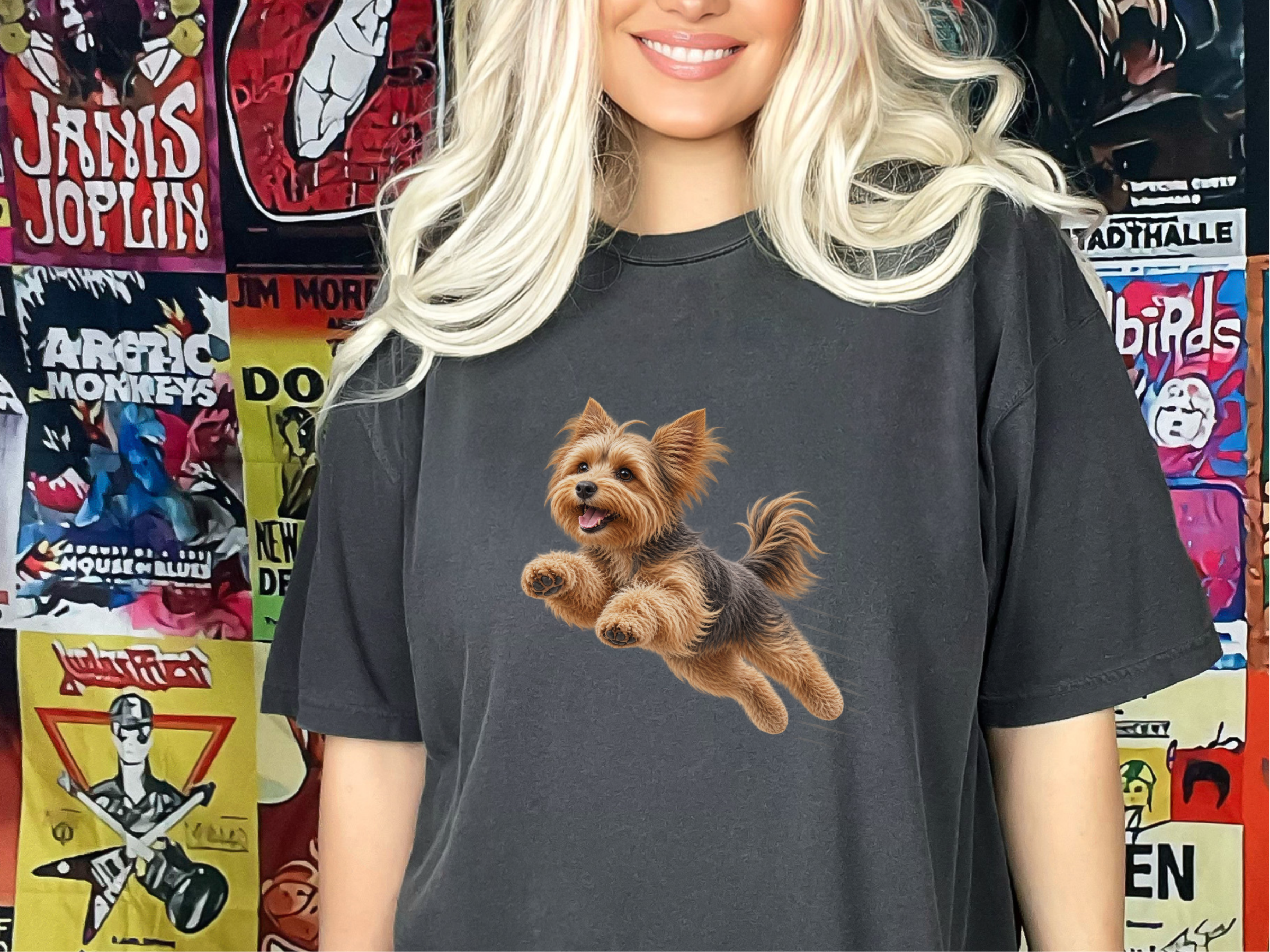 Flying Yorkie Speed Lines doodle dog shirt - photo 4