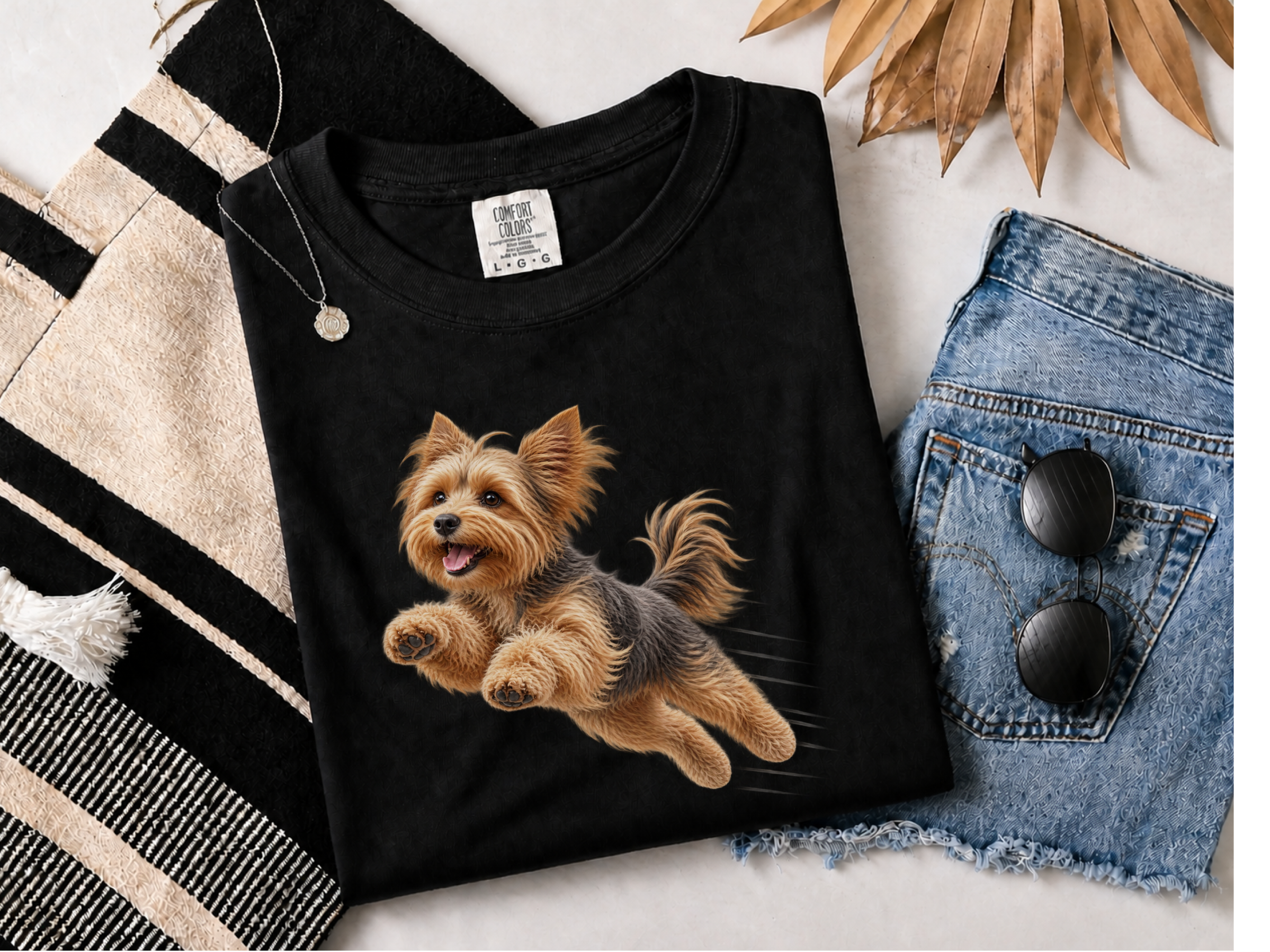 Flying Yorkie Speed Lines doodle dog shirt - photo 3