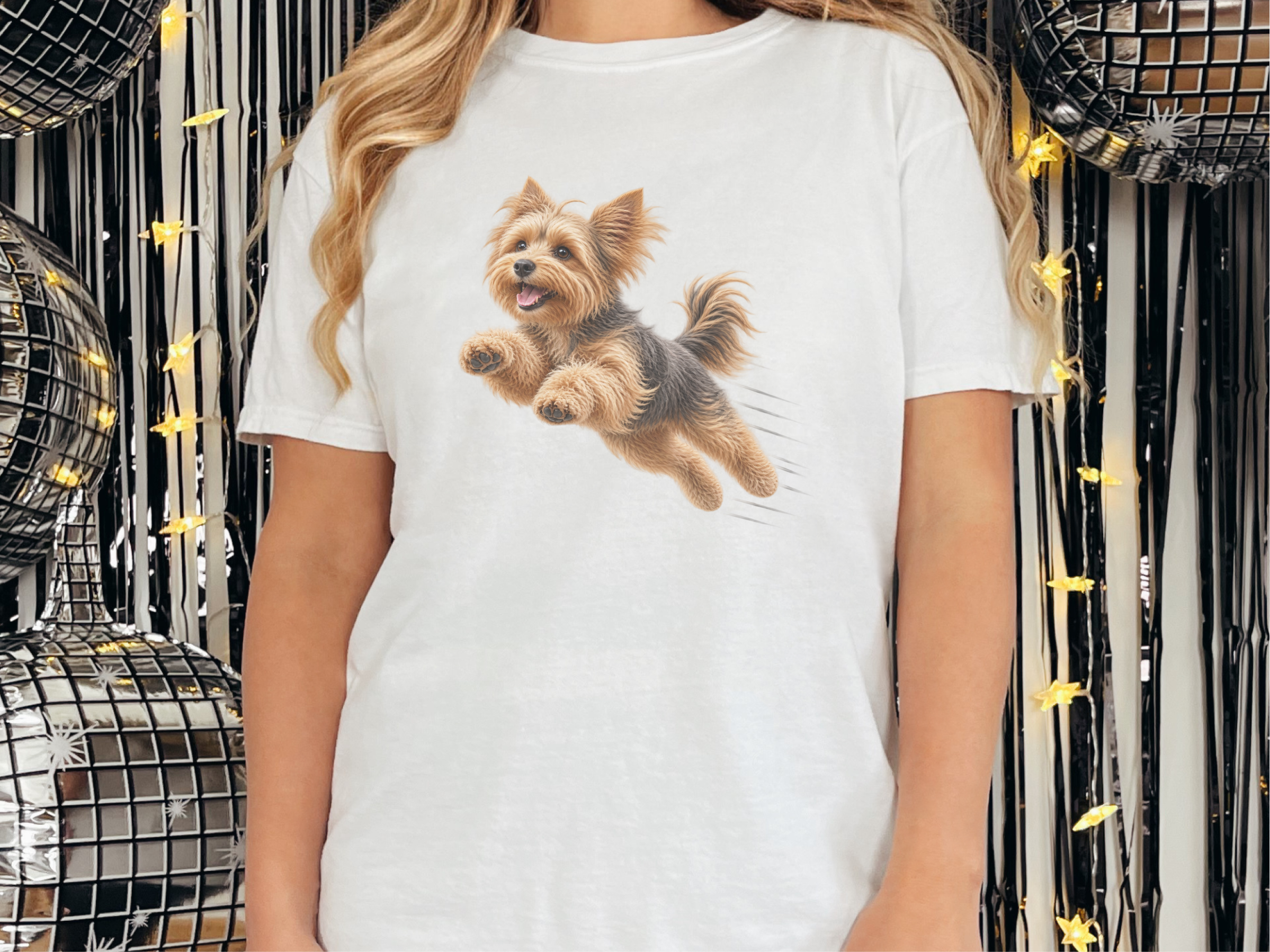 Flying Yorkie Speed Lines doodle dog shirt - photo 1
