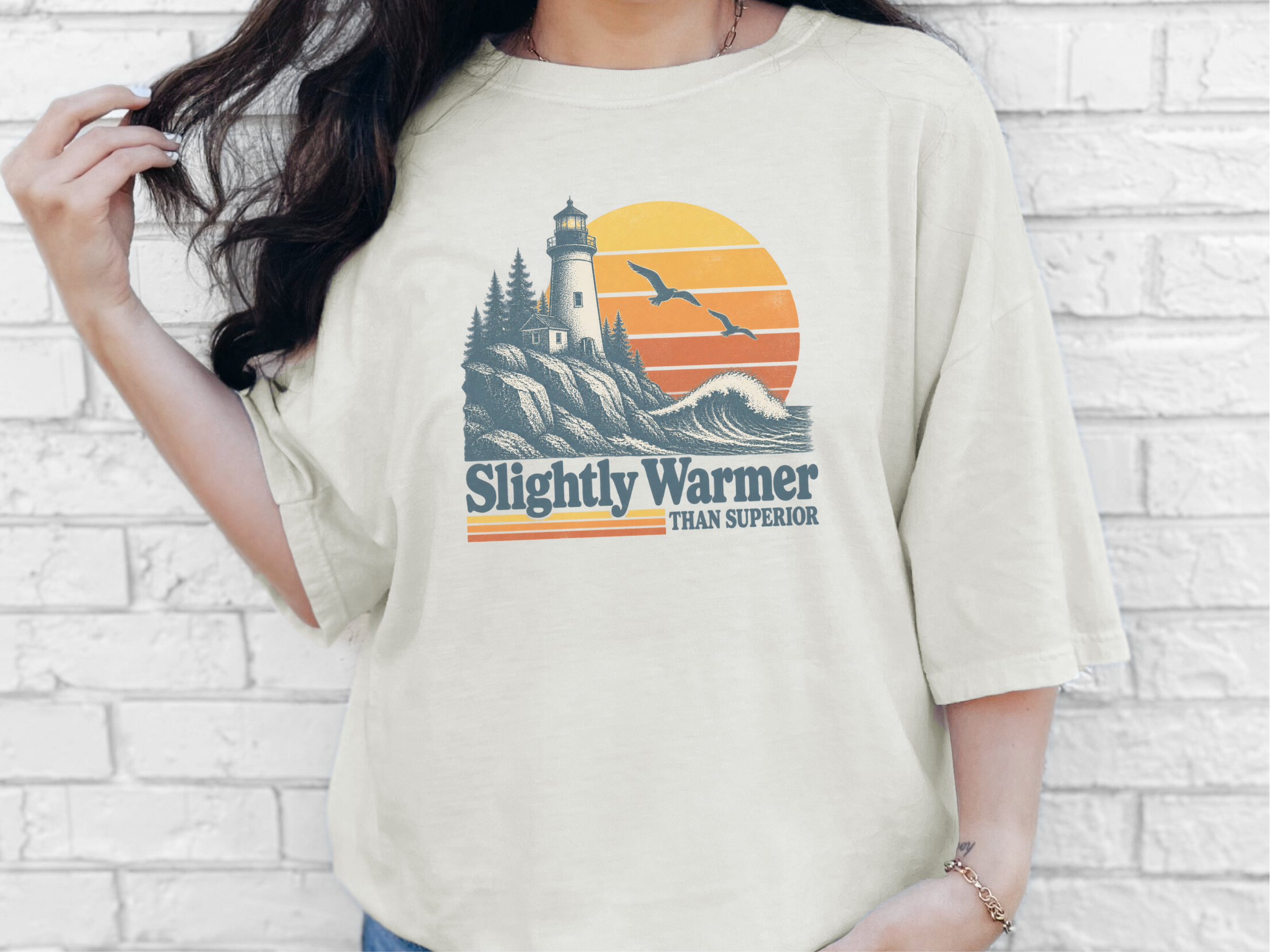 Retro Lighthouse Sunset Waves funny shirt - photo 7