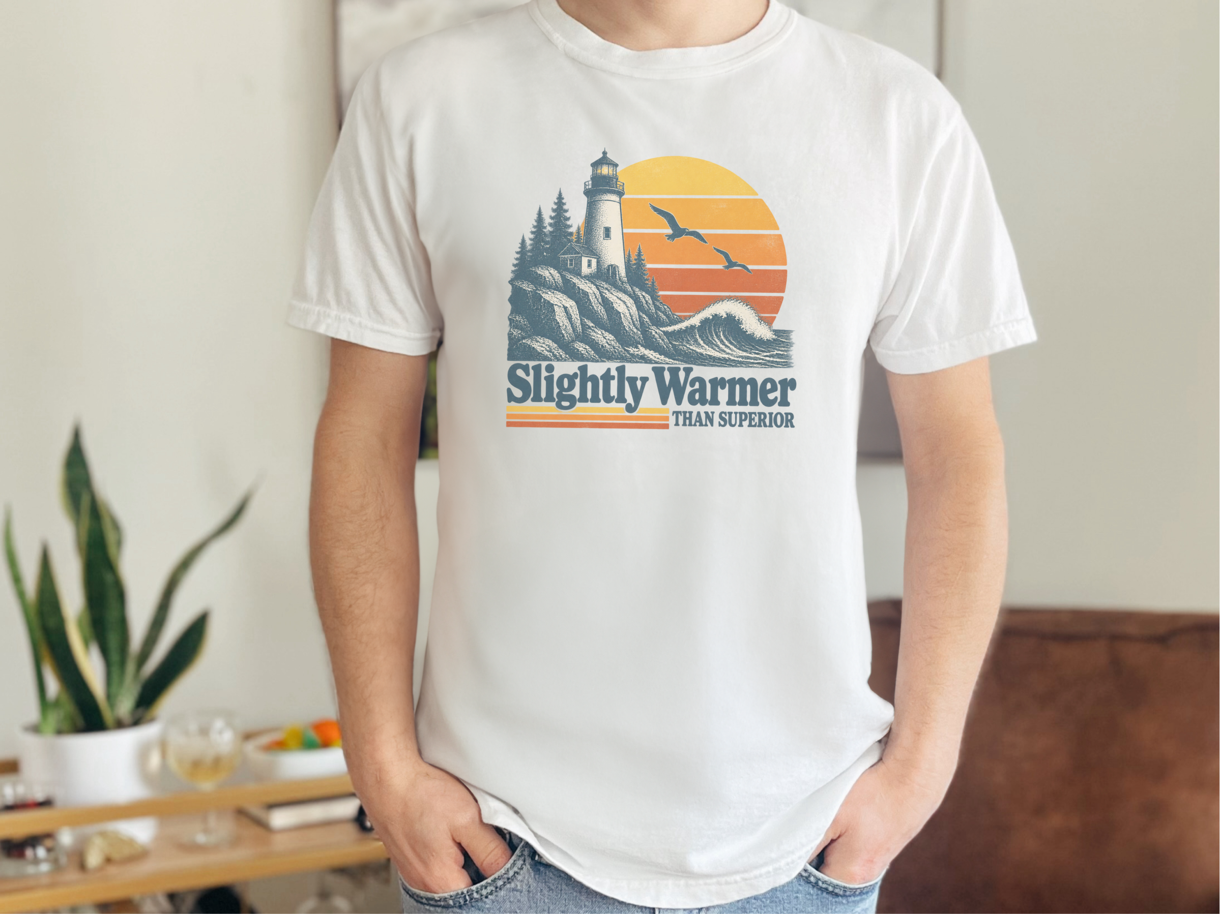 Retro Lighthouse Sunset Waves funny shirt - photo 1