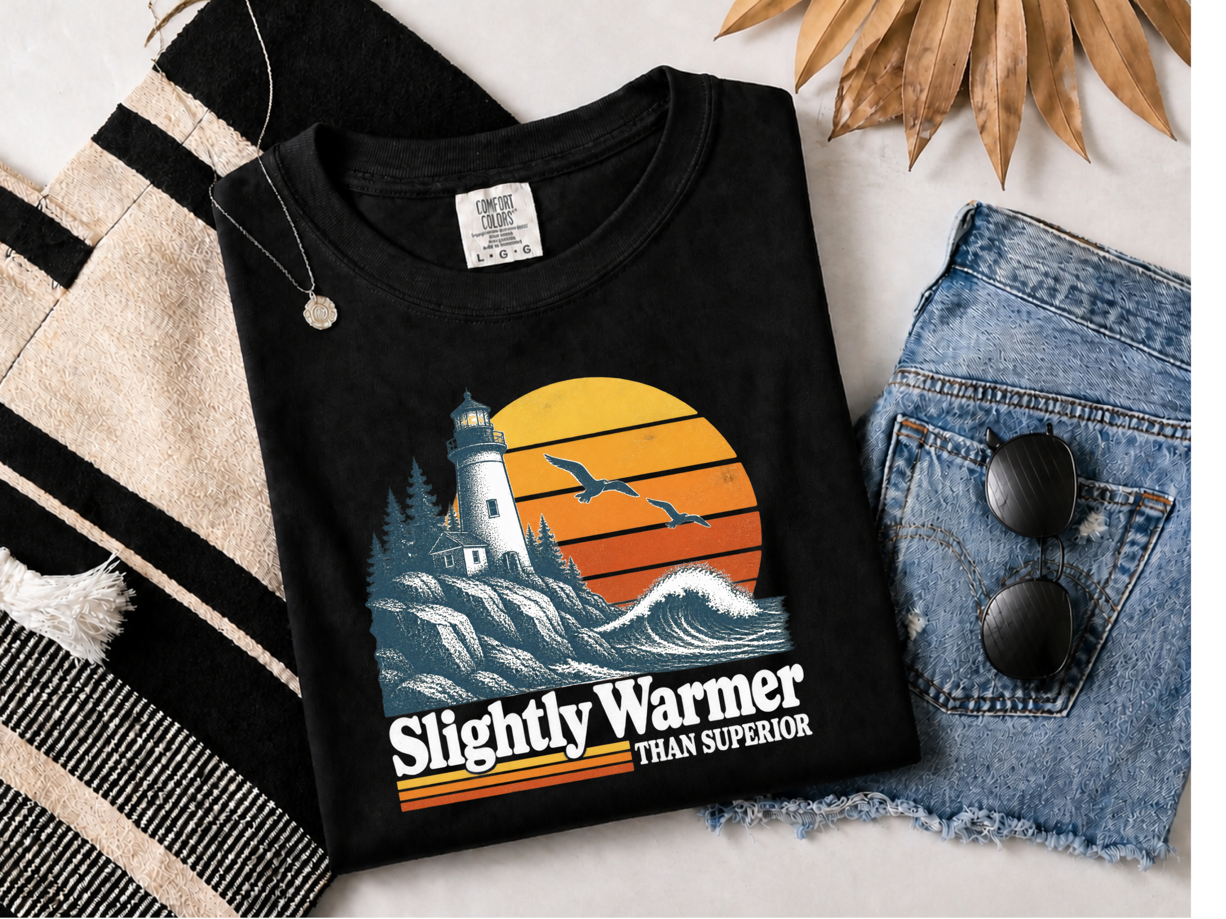Retro Lighthouse Sunset Waves funny shirt - photo 3