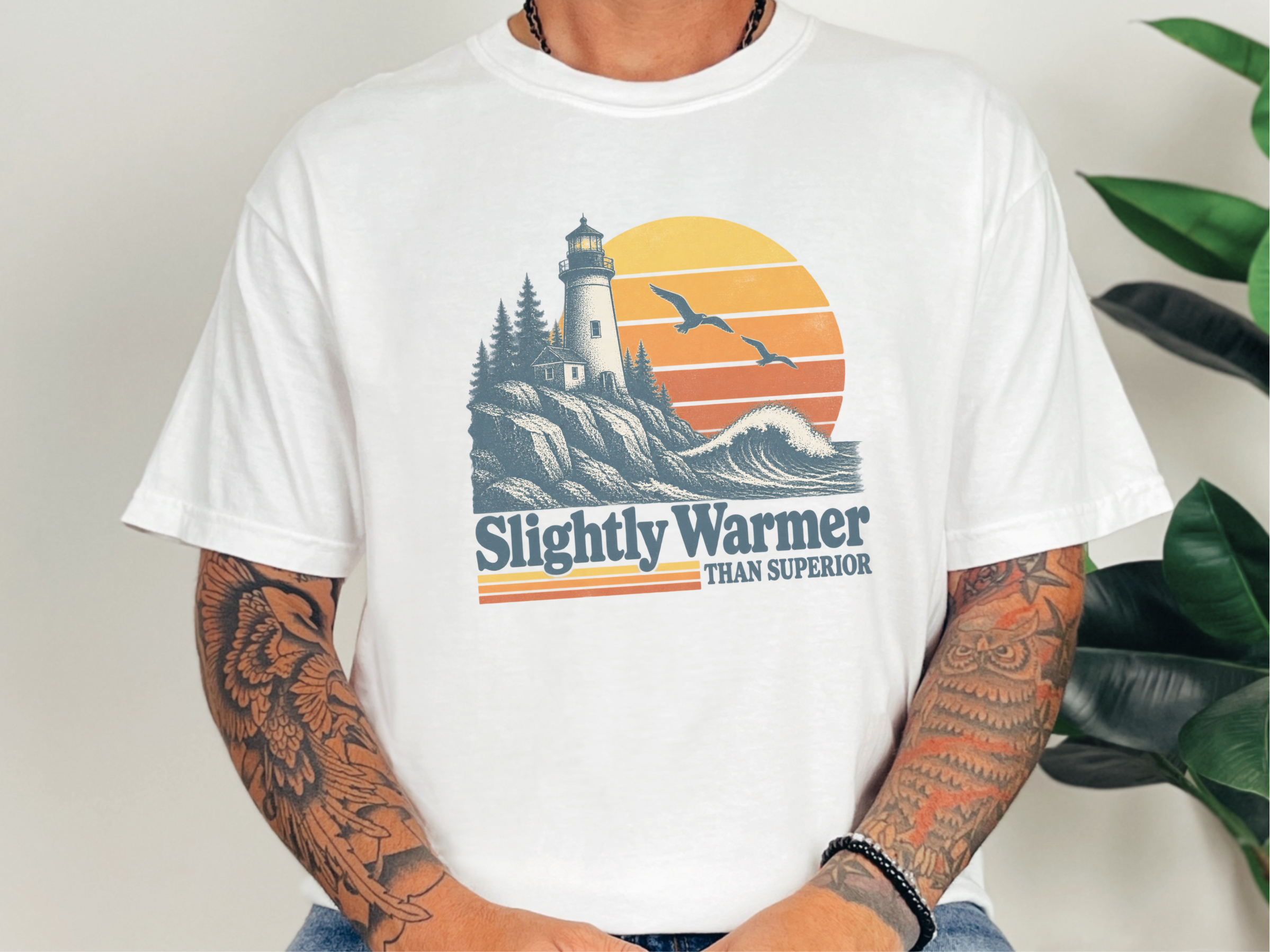 Retro Lighthouse Sunset Waves Vintage Lake Tee Great Lakes Gift