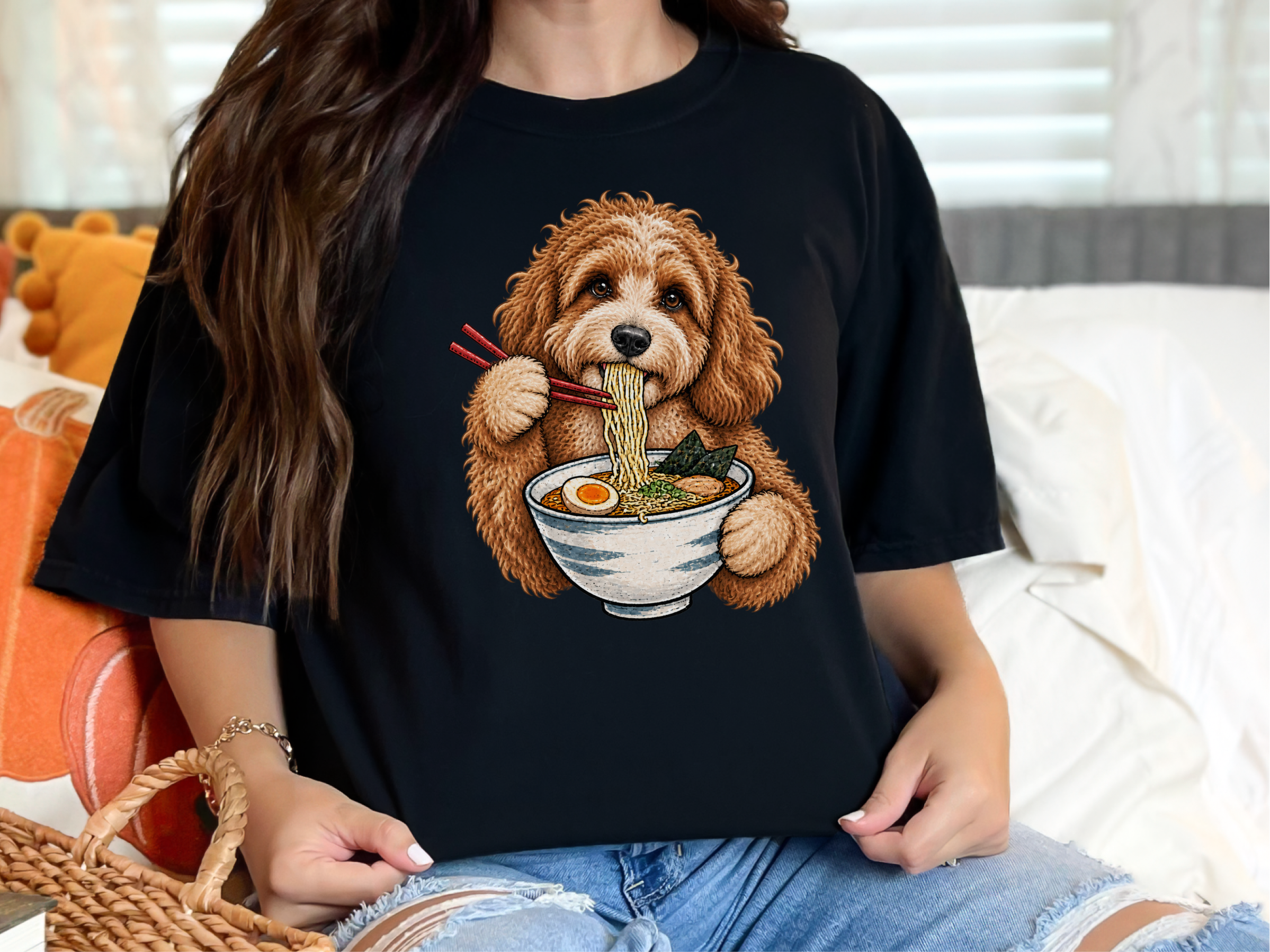 Cavapoo Eating Ramen Noodles doodle dog shirt - photo 3