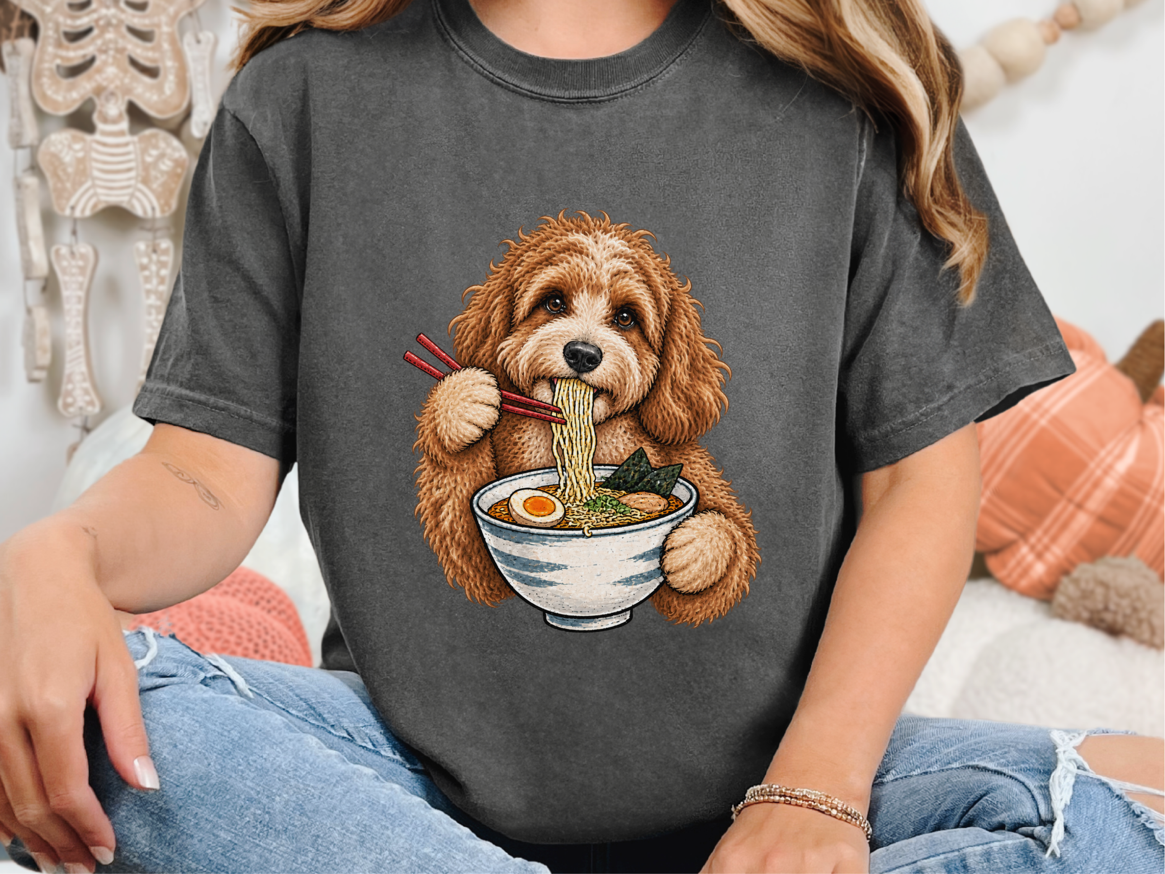 Cavapoo Eating Ramen Noodles doodle dog shirt - photo 5