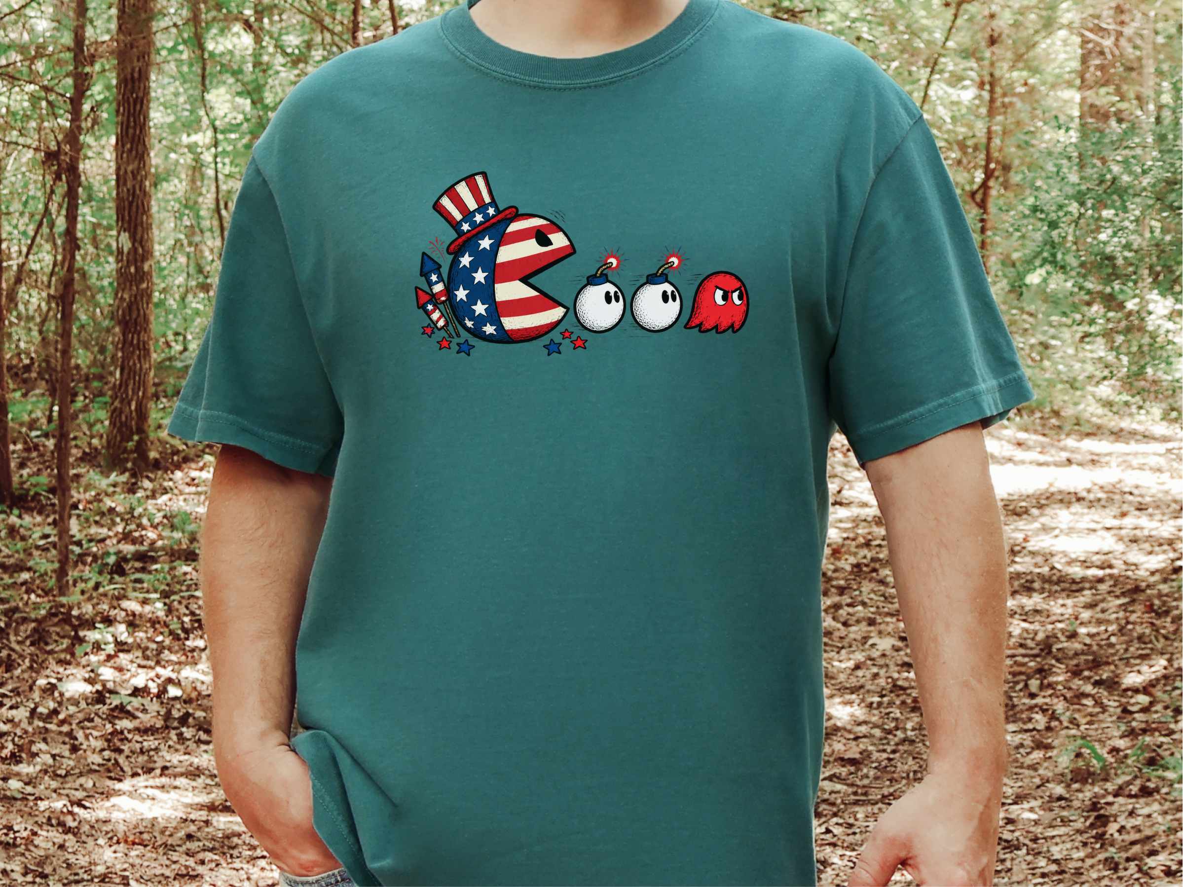 Patriotic Pacman Chasing Lit Bombs funny shirt - photo 6