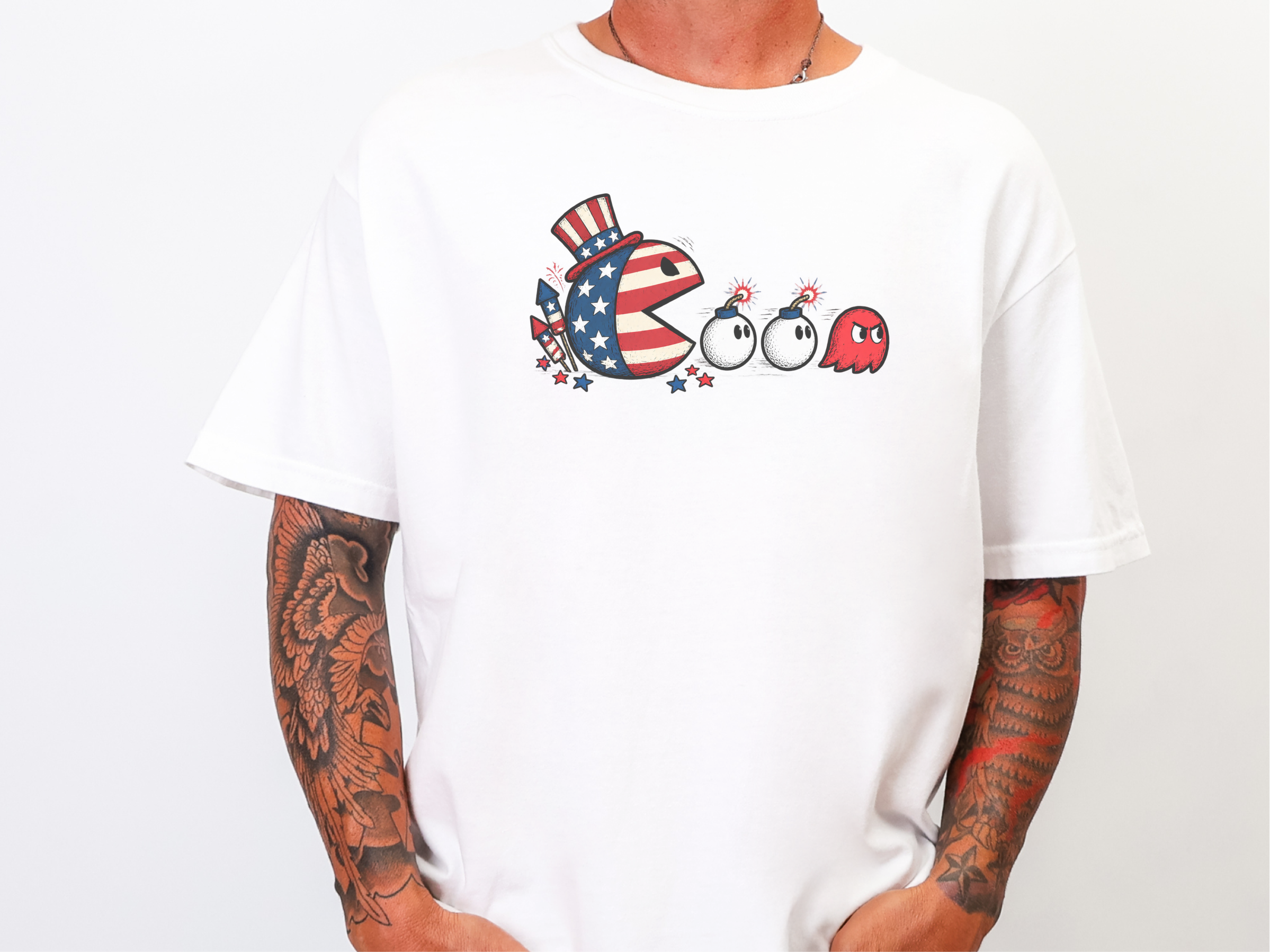 Patriotic Pacman Chasing Lit Bombs funny shirt - photo 2