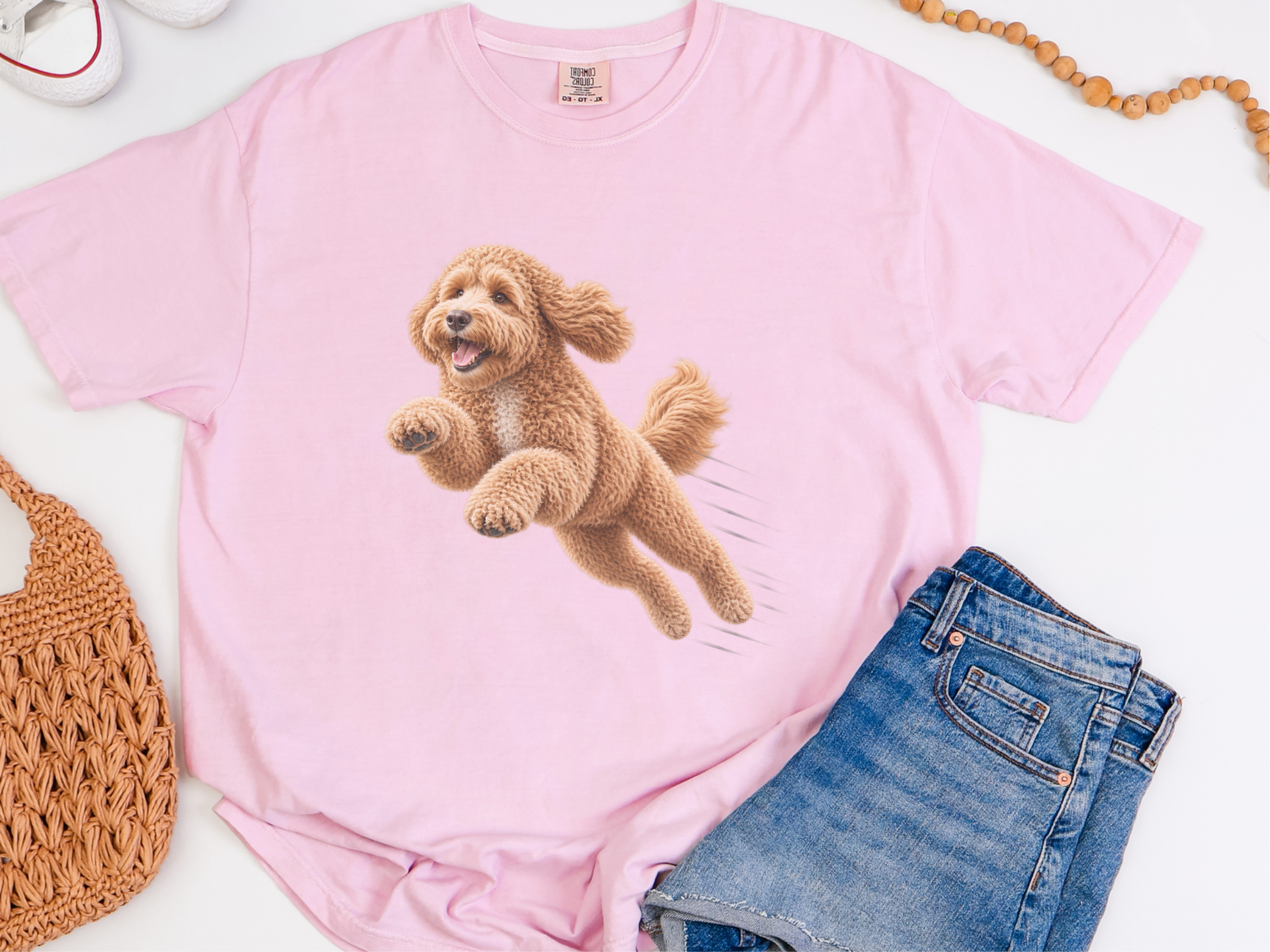 Running Goldendoodle Speed Lines2 Heavyweight Crew Neck T-Shirt