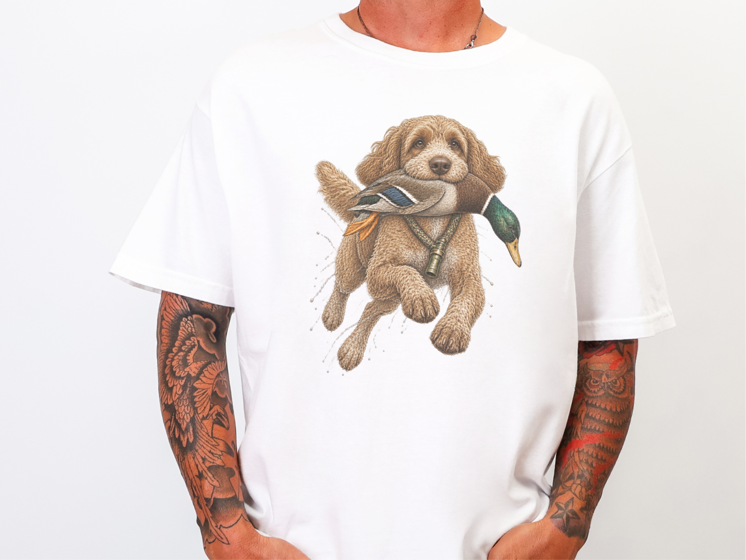 Cockapoo Holding Mallard Duck doodle dog shirt - photo 2