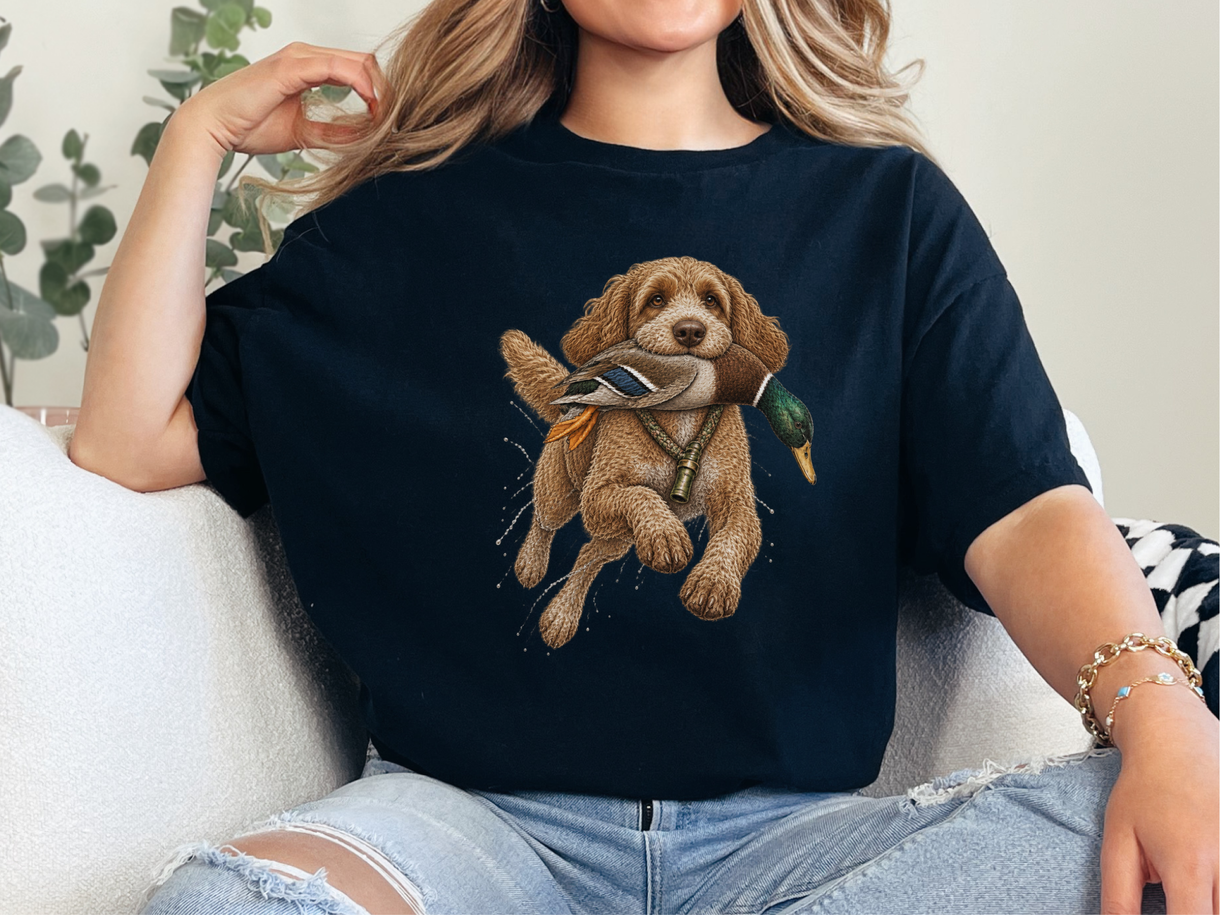Cockapoo Holding Mallard Duck doodle dog shirt - photo 3
