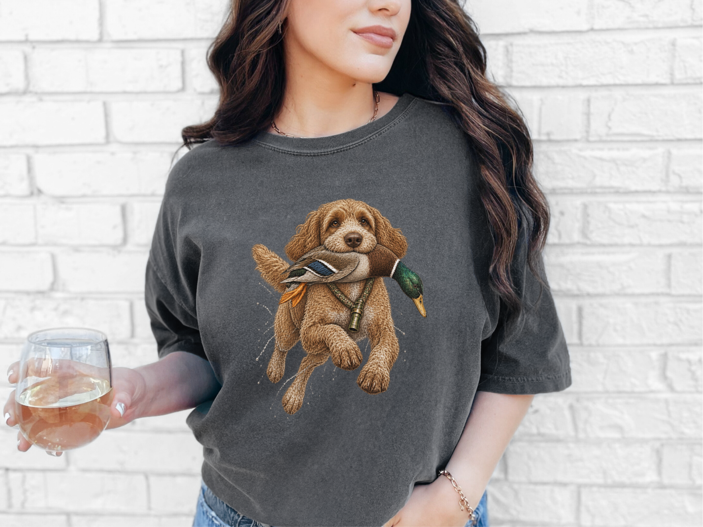 Cockapoo Holding Mallard Duck doodle dog shirt - photo 5