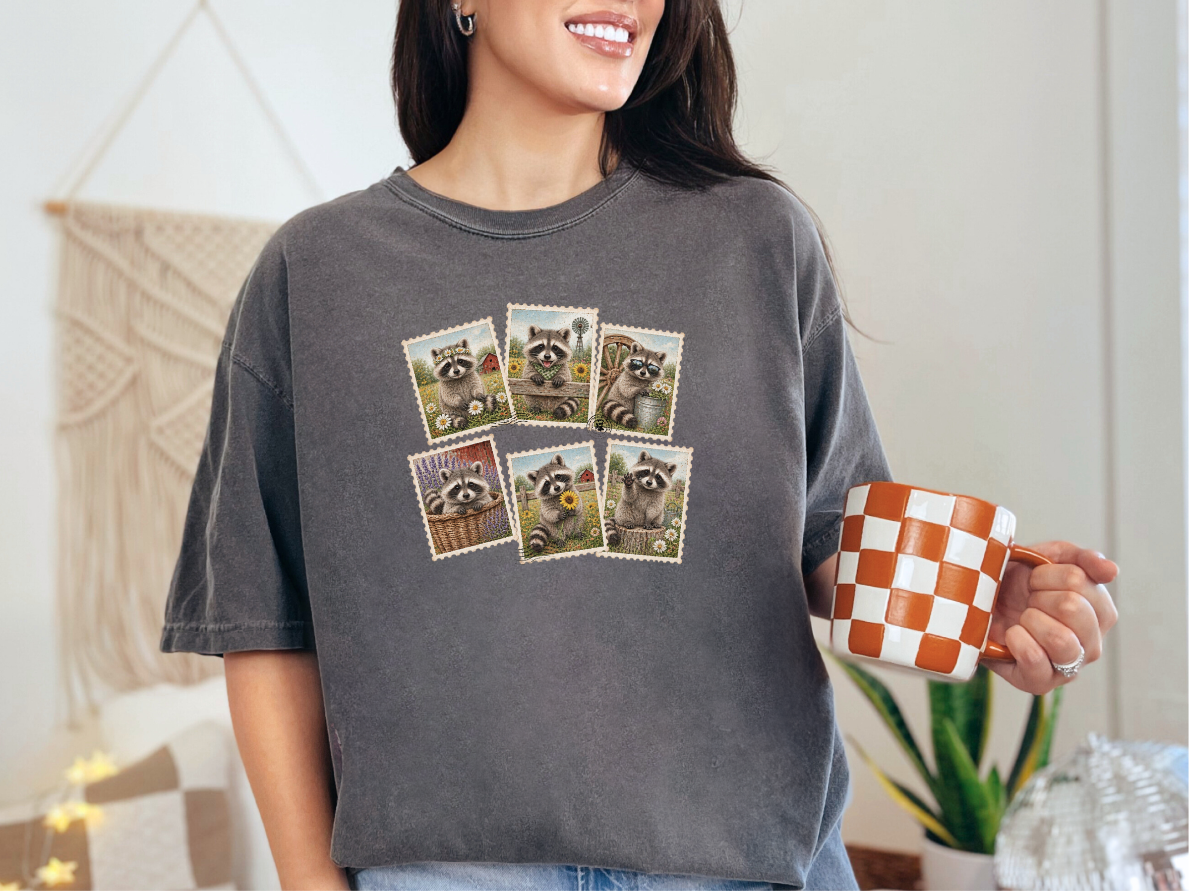 Cool Raccoon Postage Stamps Collage funny shirt - photo 3