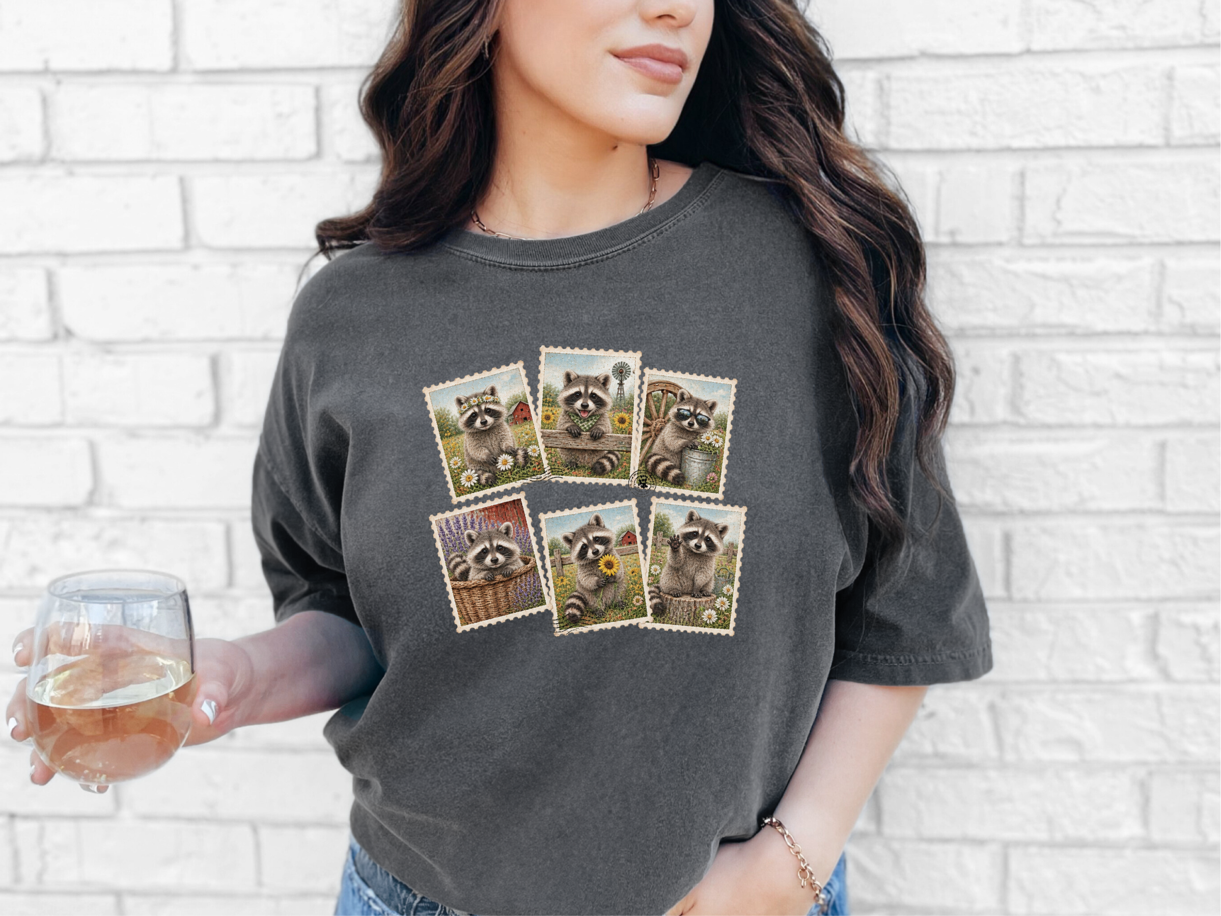 Cool Raccoon Postage Stamps Collage funny shirt - photo 4