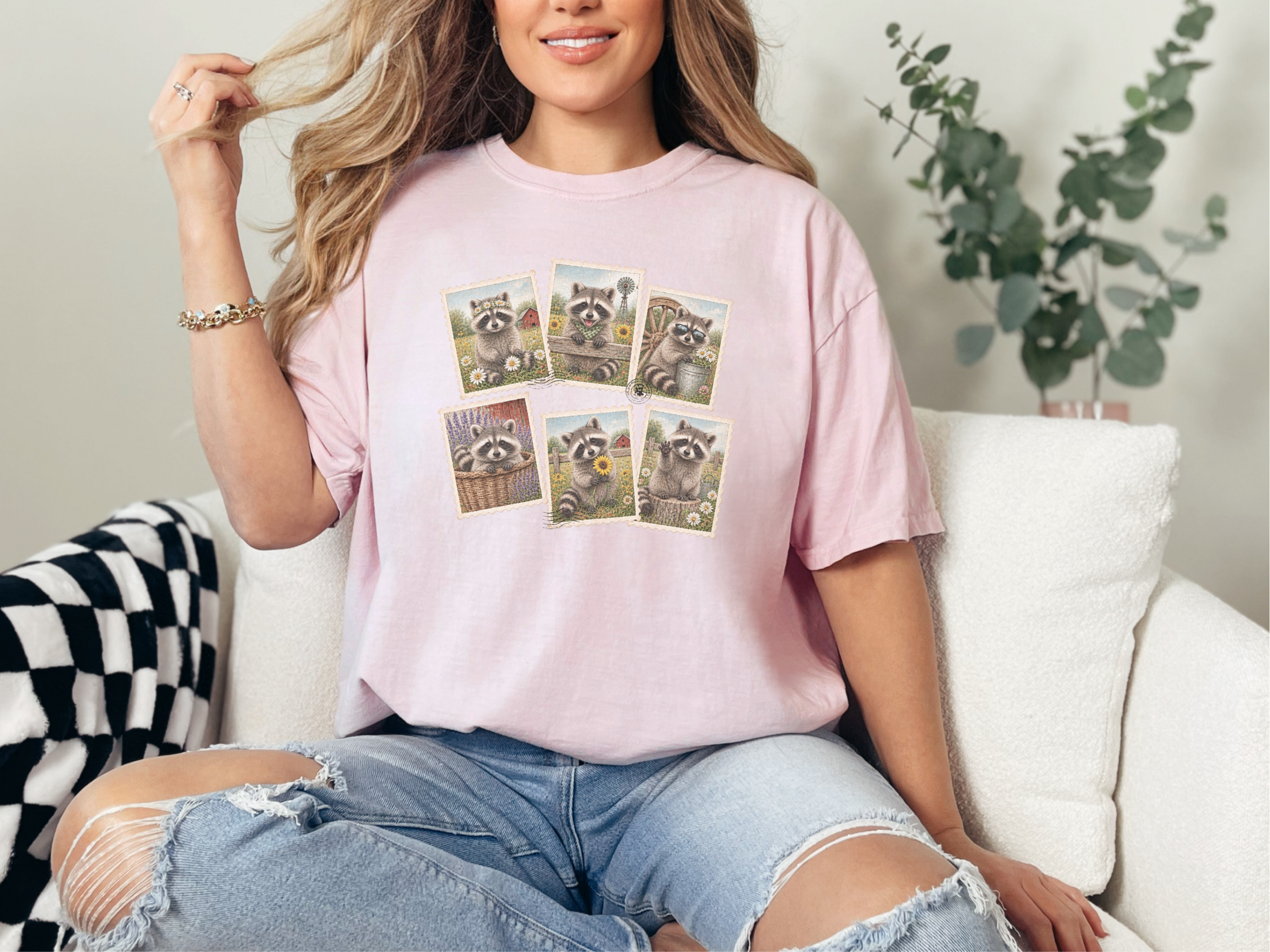 Cool Raccoon Postage Stamps Collage funny shirt - photo 5
