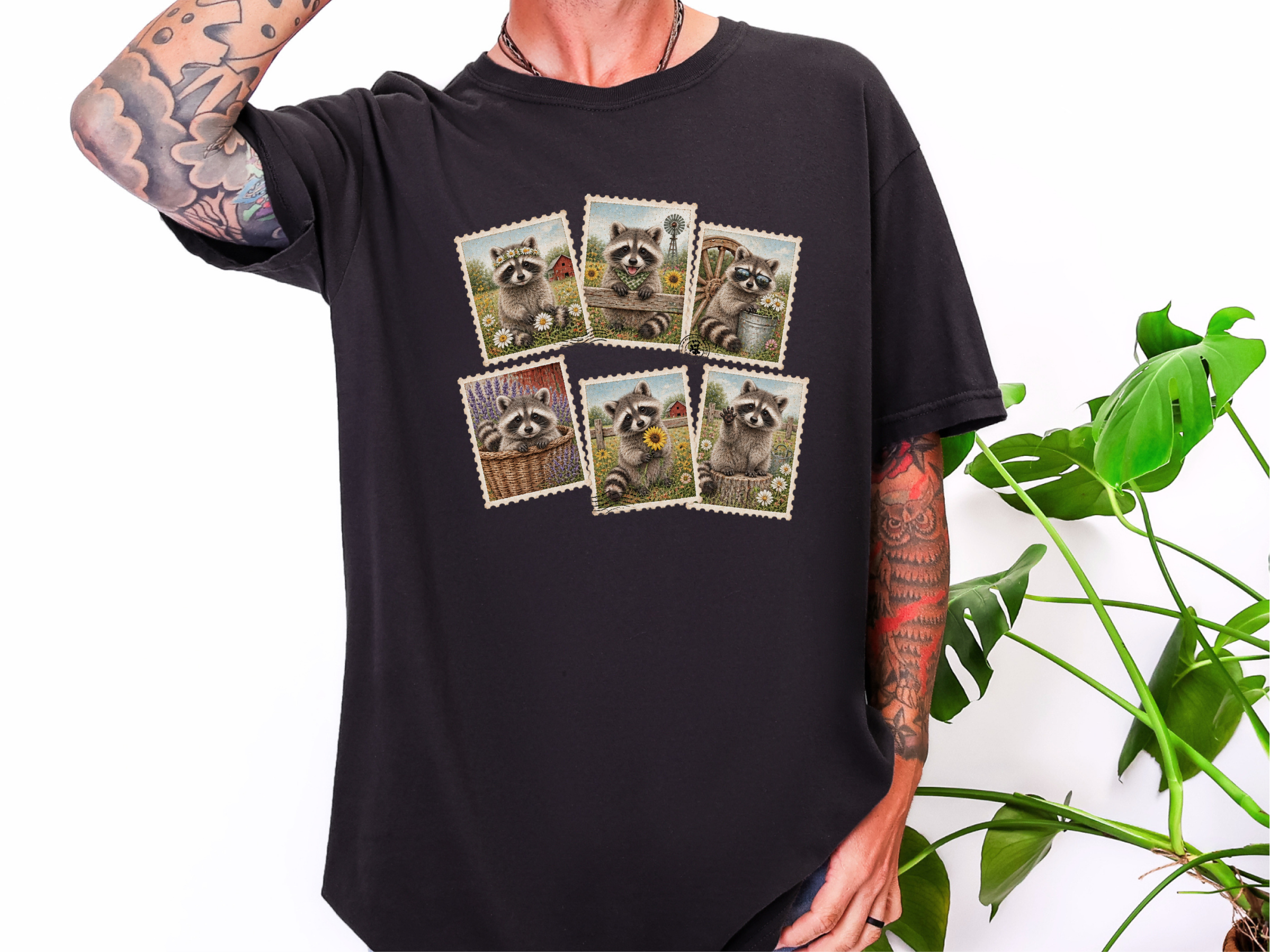 Cool Raccoon Postage Stamps Collage funny shirt - photo 2