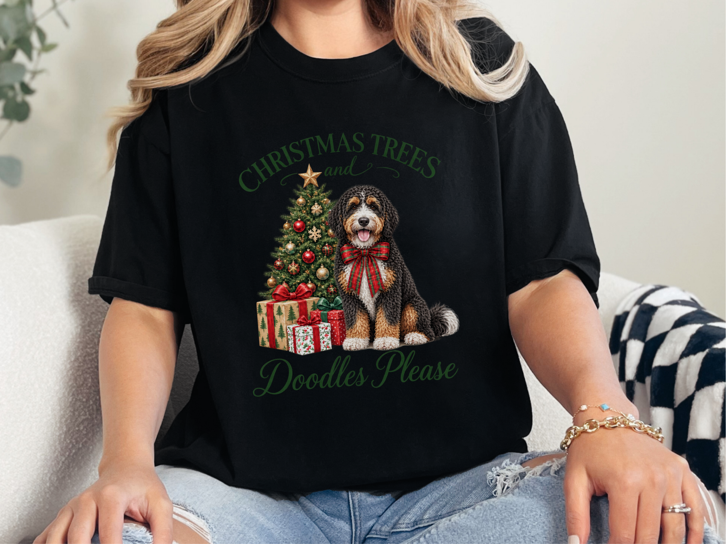 Bernedoodle Christmas Tree doodle dog shirt - photo 3