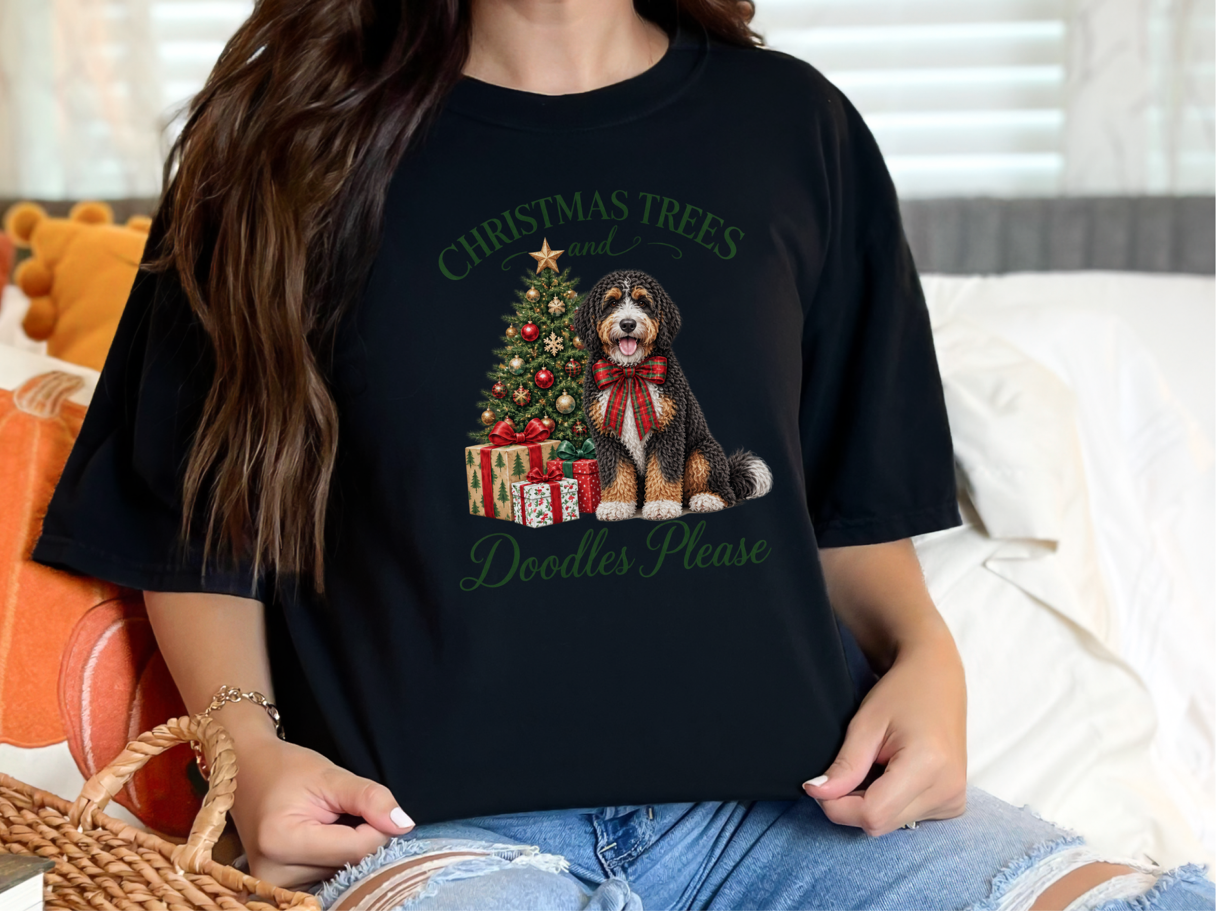Bernedoodle Christmas Tree doodle dog shirt - photo 4