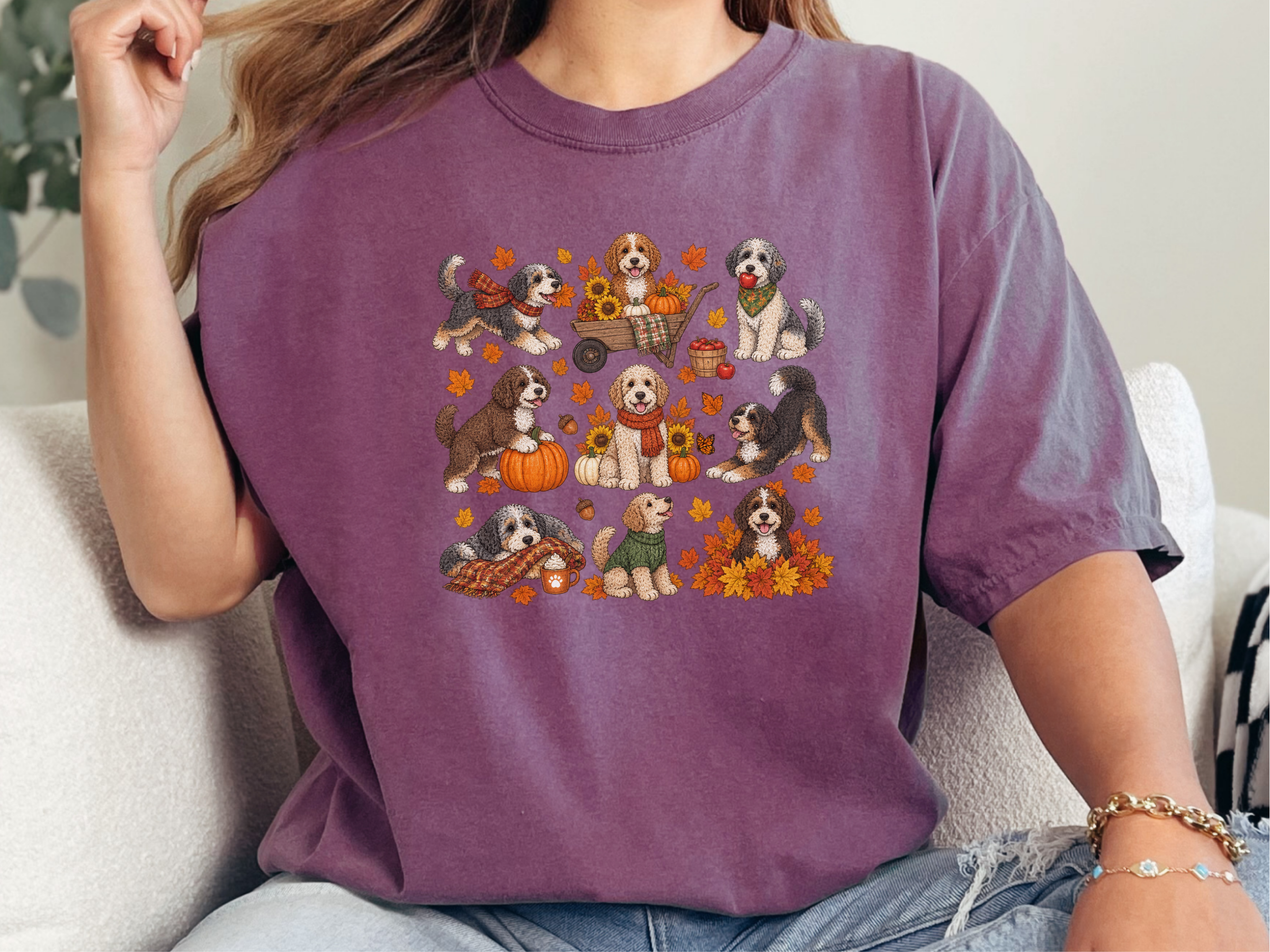 Colorful Aussiedoodle Fall Activities doodle dog shirt - photo 6