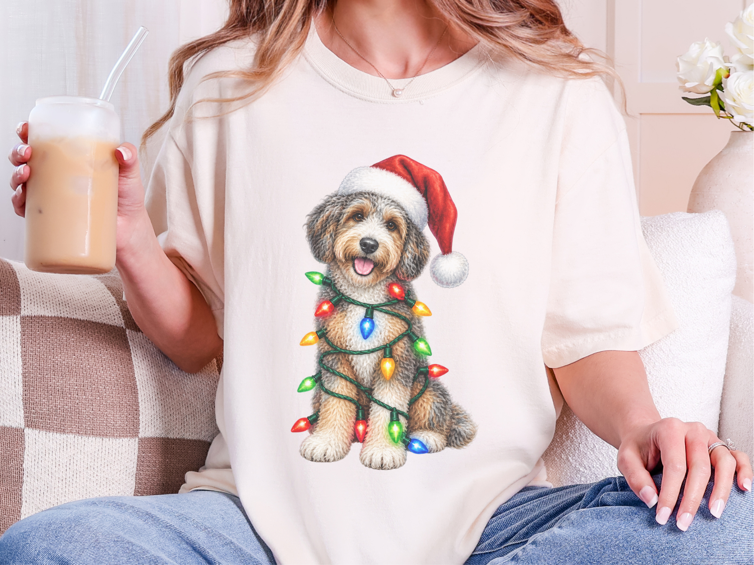 Aussiedoodle Christmas Lights Santa Hat - photo 7