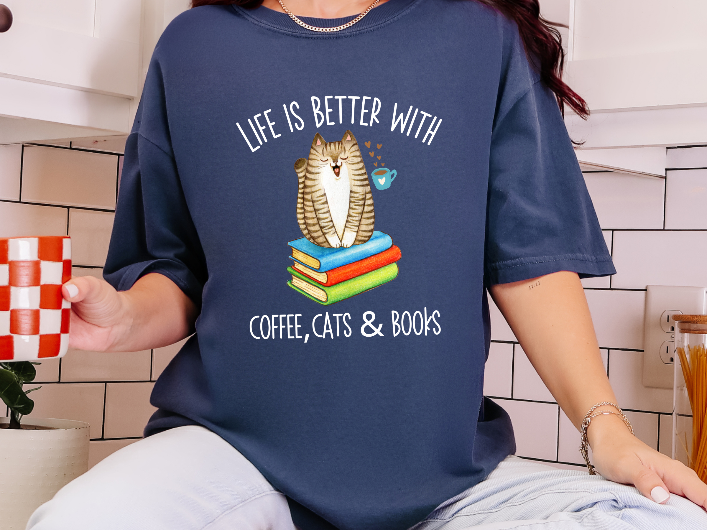 Life Is Better With Books Cats And Coffee funny shirt - photo 7
