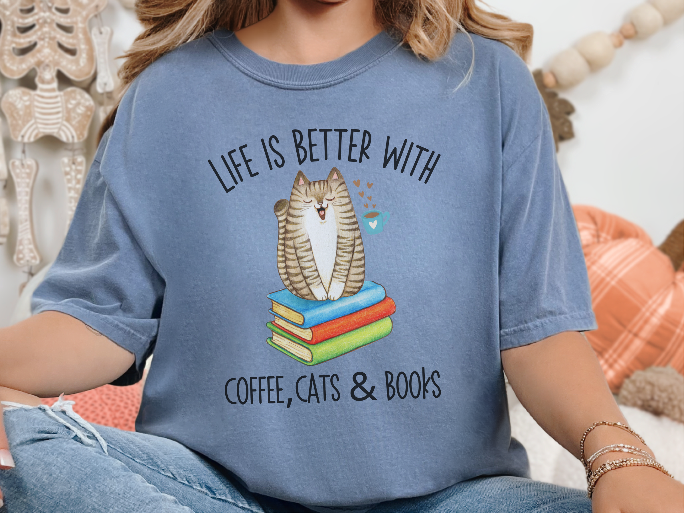 Life Is Better With Books Cats And Coffee funny shirt - photo 4