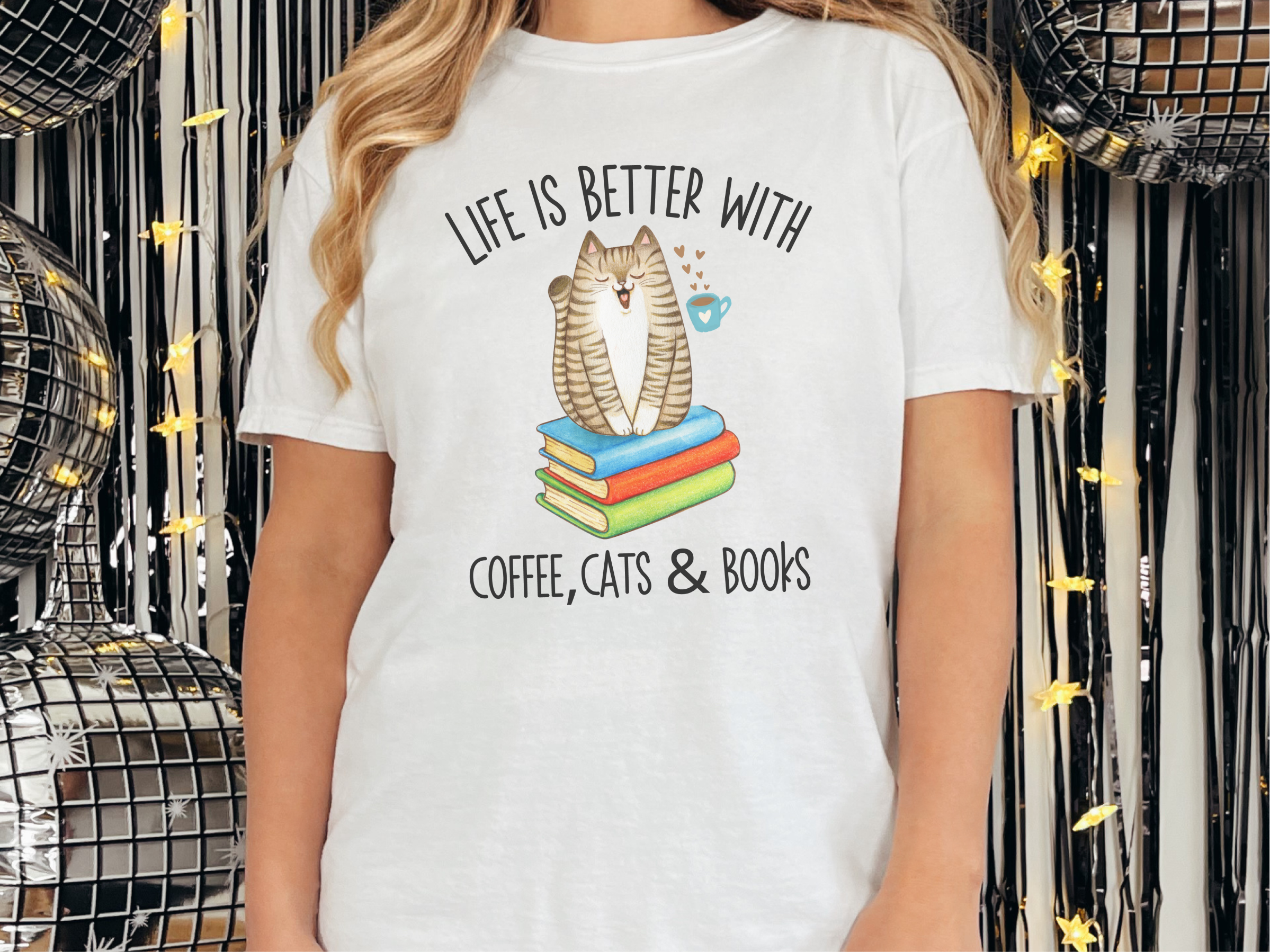 Life Is Better With Books Cats And Coffee funny shirt - photo 1