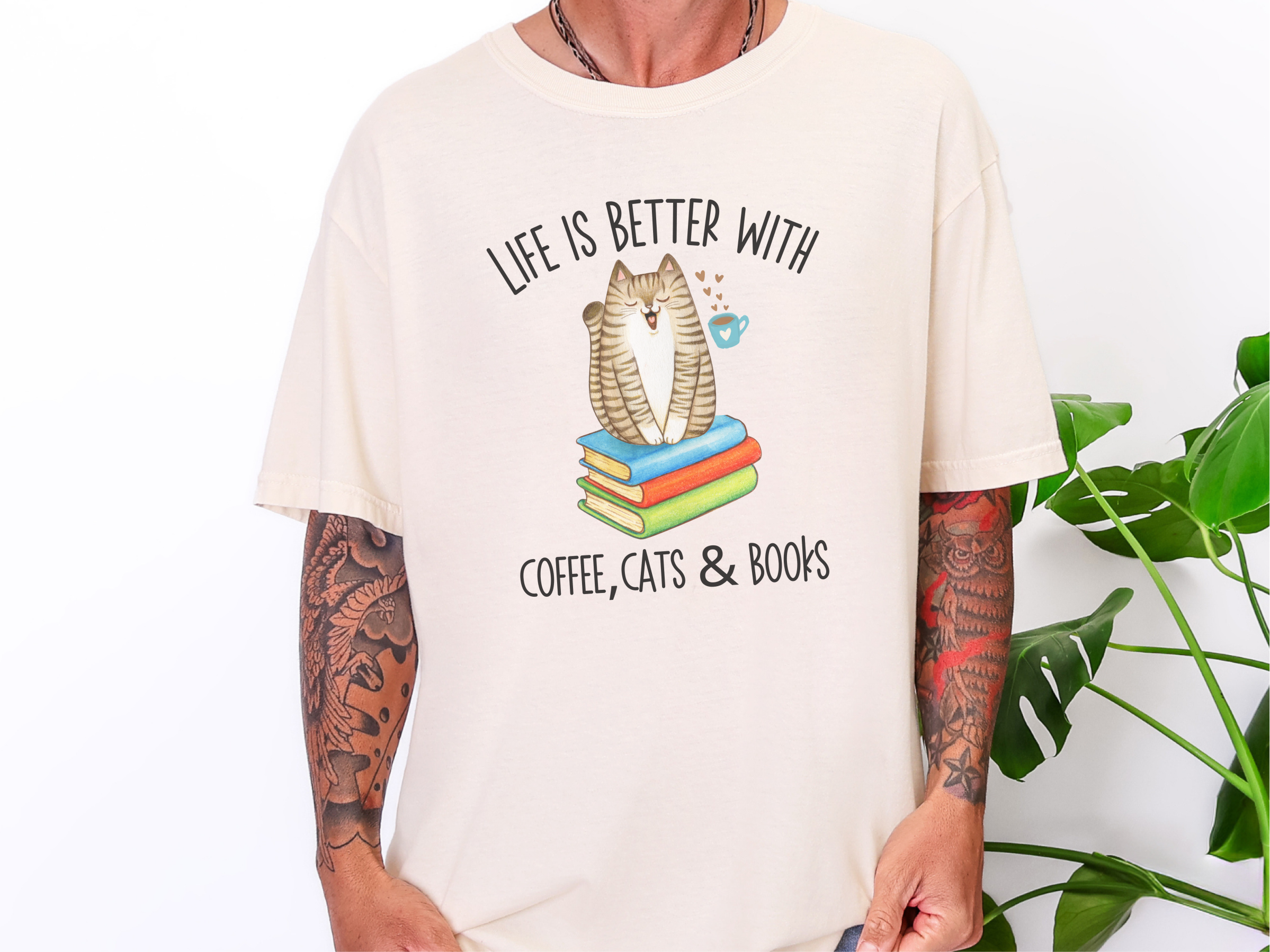 Life Is Better With Books Cats And Coffee funny shirt - photo 6