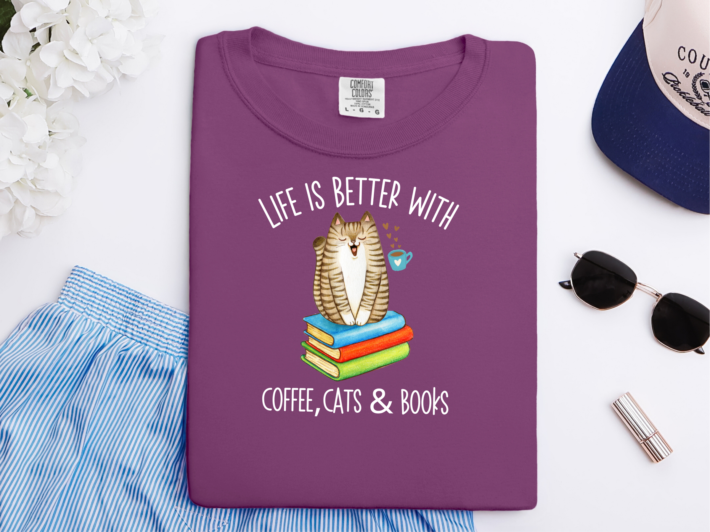 Life Is Better With Books Cats And Coffee funny shirt - photo 3